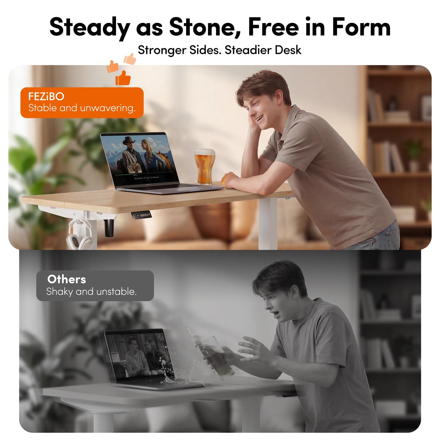 FEZIBO Standing Desk 47 x 24 Inch, Height Adjustable Desk with Memory Buttons, Electric Sit Stand Desk with 7th Gen Lift System, Home Office Table with Splice Board (Maple) 🍁 All In One Marketplace Canada