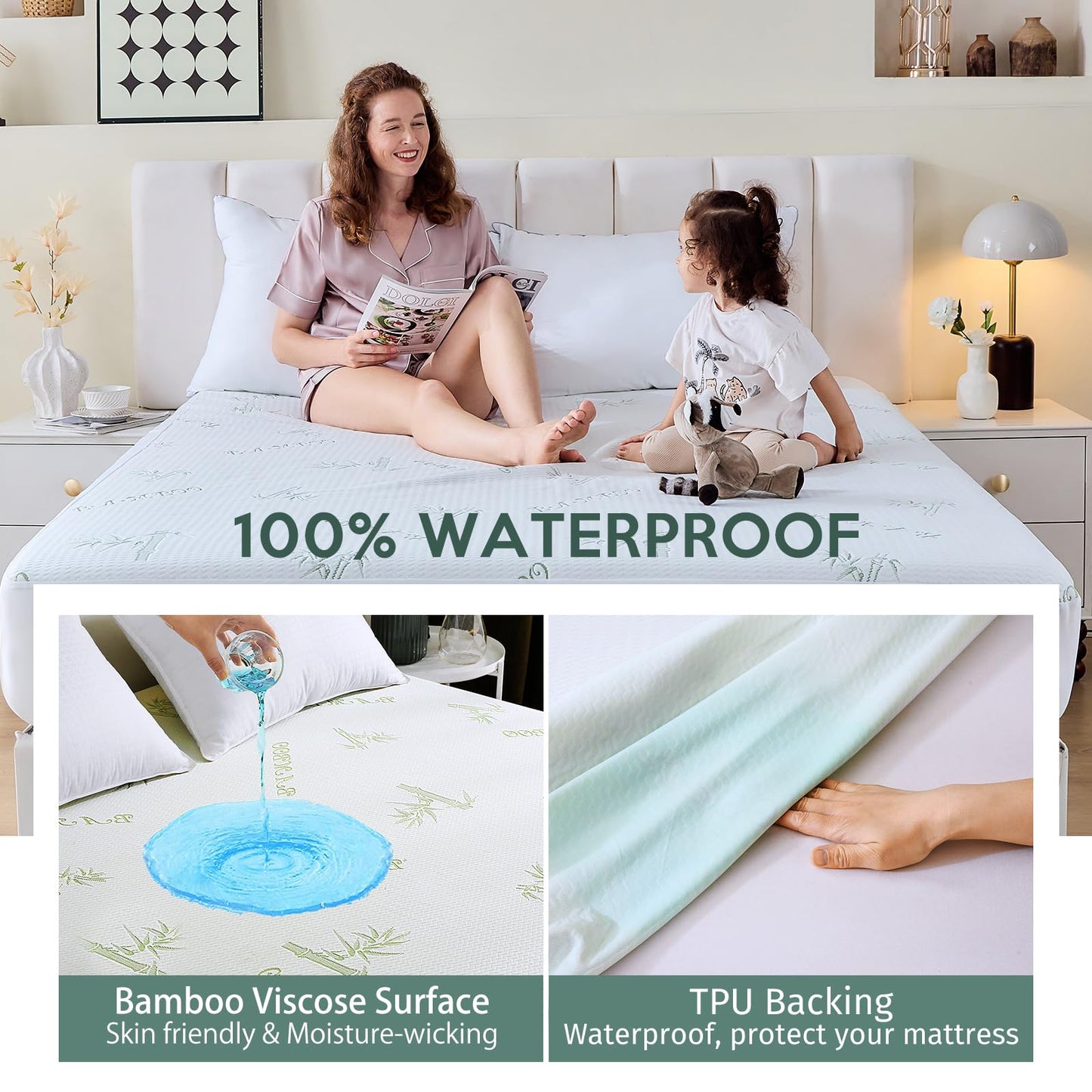 MUXHOMO Premium 100% Waterproof Queen Size Mattress Protector, Breathable Mattress Cover Queen Size Bed, Cooling 3D Air Fabric Bed Pad Cover, Deep Pocket 8"-21" 🍁 All In One Marketplace Canada