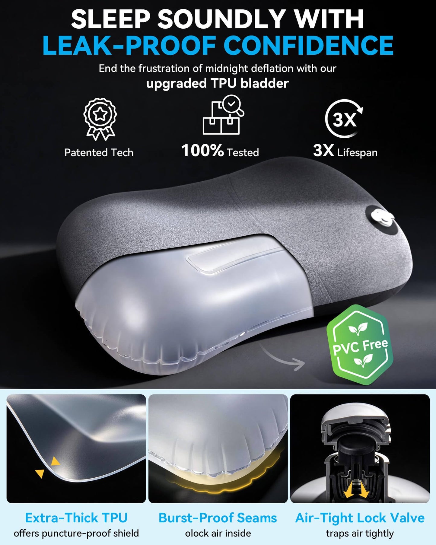 Hikenture Camping Pillow with Removable Cover - Ultralight Inflatable Pillow for Neck Lumber Support - Upgrade Backpacking Pillow - Washable Travel Air Pillows for Camping, Hiking, Backpacking (Black) 🍁 All In One Marketplace Canada
