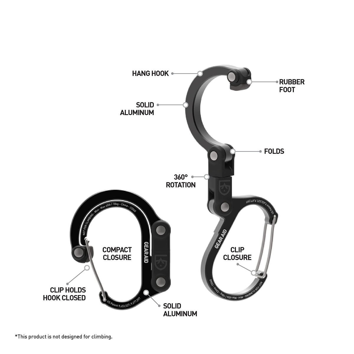 Gear AID HEROCLIP Carabiner Clip and Hook (Small) for Purse, Stroller, and Backpack, Black and Blue, 1 Pack 🍁 All In One Marketplace Canada