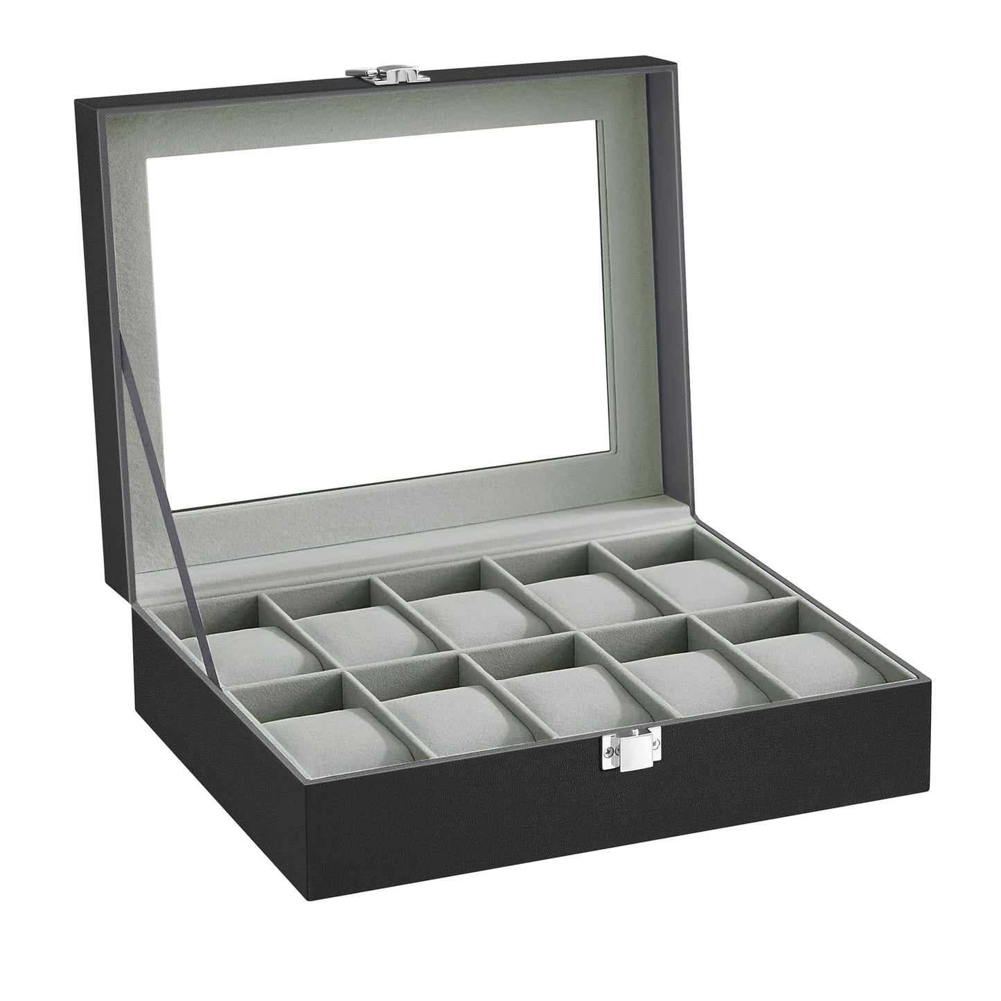 SONGMICS Watch Box, 10-Slot Watch Case Organizer with Large Glass Lid, Removable Pillows, Gift for Loved Ones, Black Synthetic Leather, Gray Lining UJWB010BK 🍁 All In One Marketplace Canada