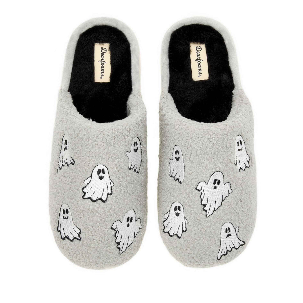 Dearfoams Unisex-Adult Spooky Fuzzy Halloween Pumpkin Jack O Lantern Slipper, Grey Ghost, 9-10 Women/7-8 Men