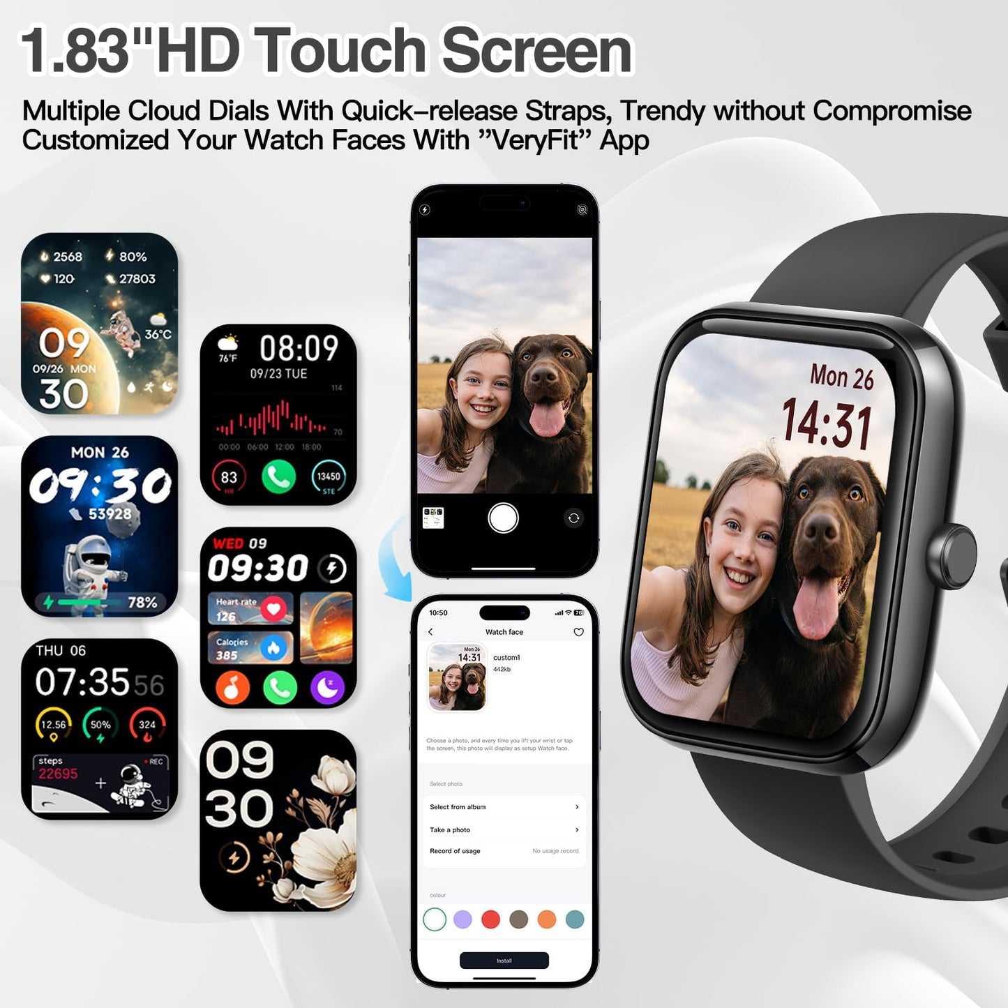 Smart Watch for Men Women with Bluetooth Call,Alexa Built-in Smartwatch,1.83"DIY Dial Fitness Watch with Sleep Heart Rate SpO2 Monitor,100+ Sport Mode,IP68 Waterproof Watch Compatible with Android iOS 🍁 All In One Marketplace Canada