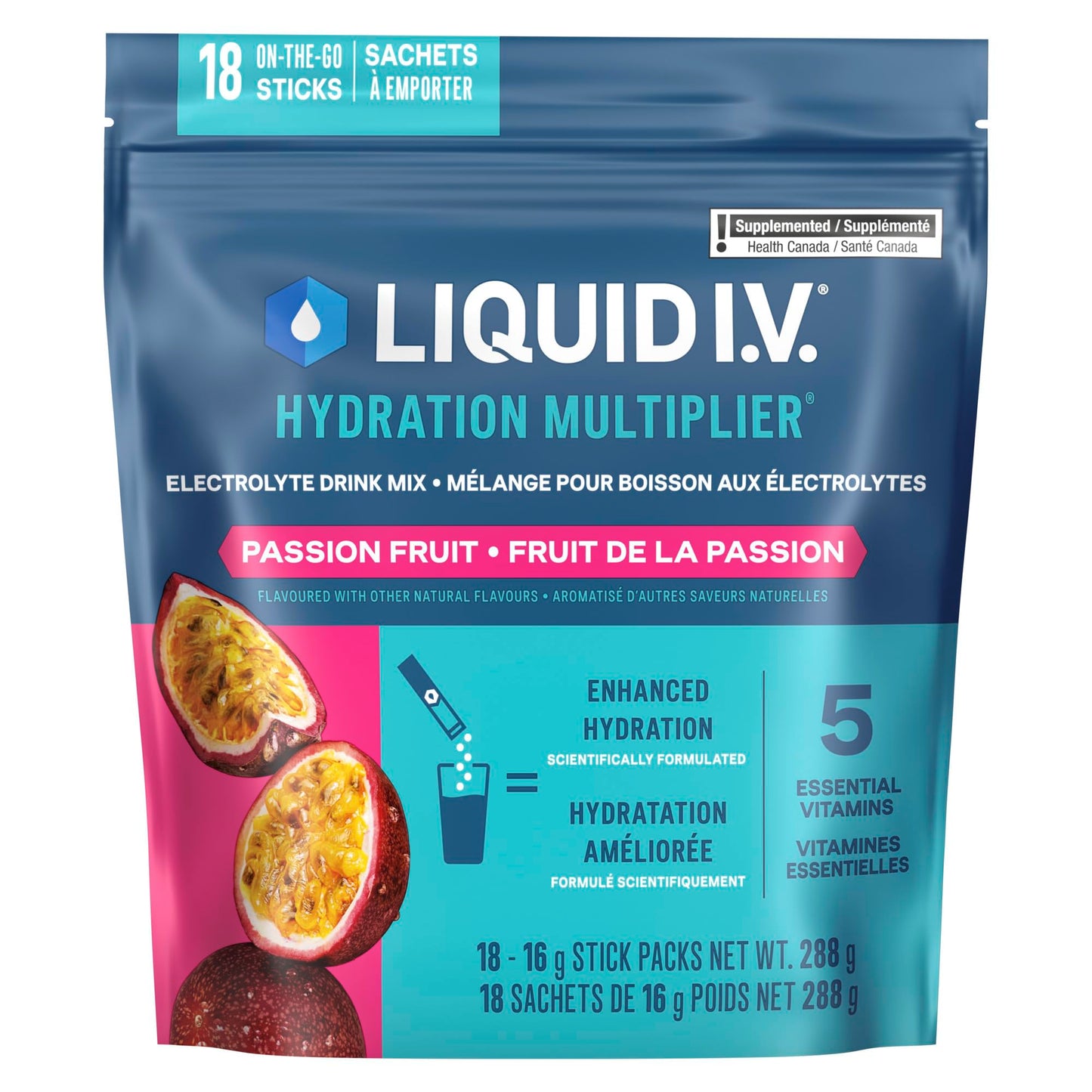 Liquid I.V. Hydration Multiplier Electrolyte Drink Mix - Enhanced Hydration Electrolyte Powder with Vitamins B3, B5, B6, B12 and C -18x On-the-go Sticks for Workout and Travel - Passion Fruit 🍁 All In One Marketplace Canada