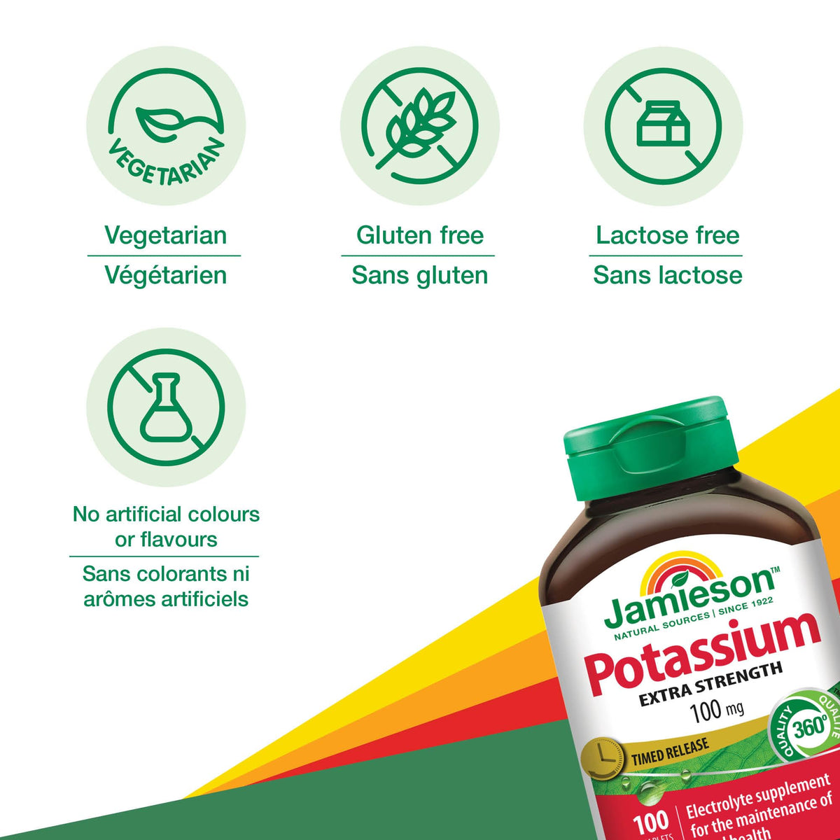 Jamieson Extra Strength Potassium 100 mg Timed Release, 100 Caplets, Supports Muscle & Nerve Function, Electrolyte Support, Helps Prevent Potassium Deficiency. Vegetarian, Proudly Canadian 🍁 All In One Marketplace Canada