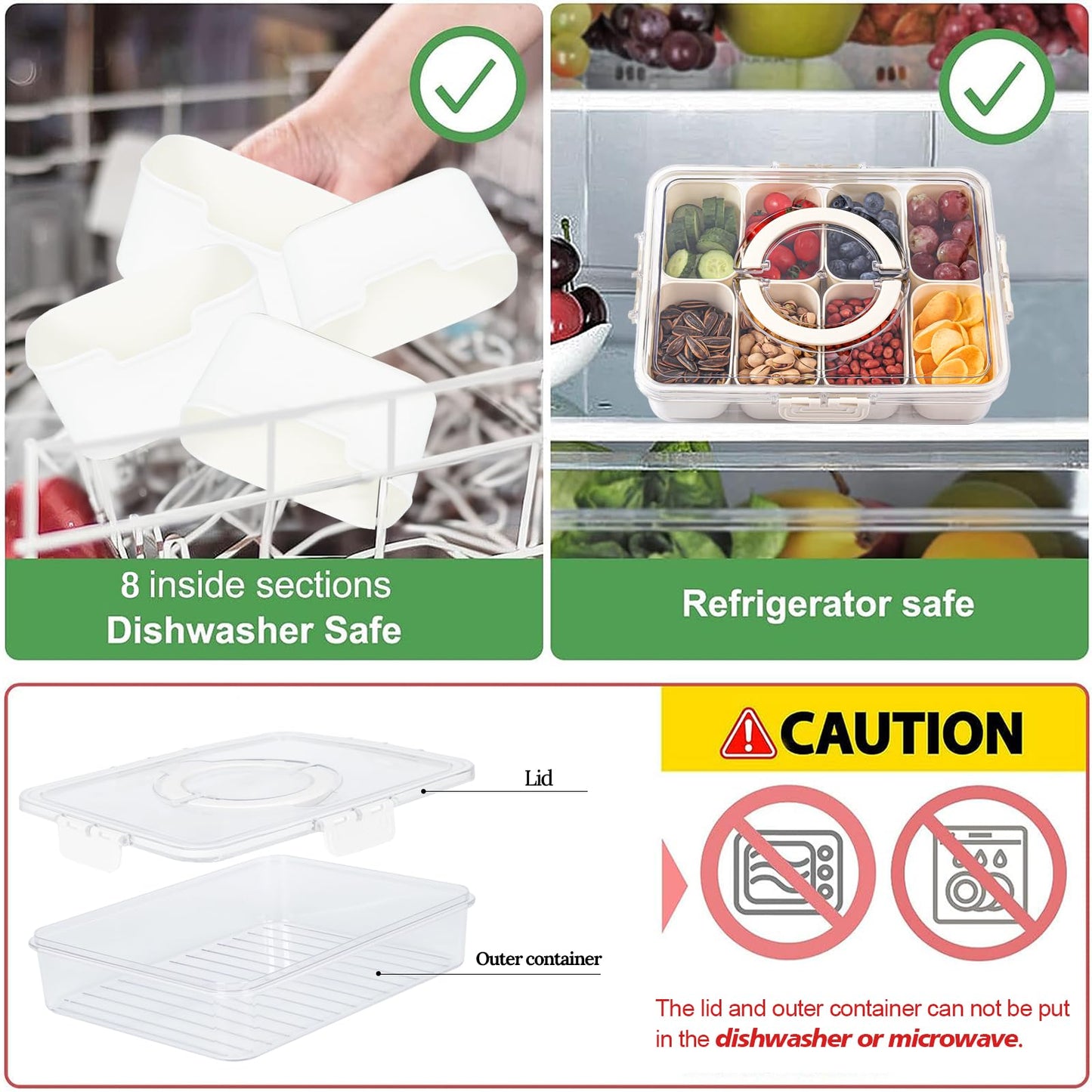 Snackle Box Container with Lid & Handle, Airtight Divided Snack Organizer, Portable Charcuterie Board for Travel, Road Trips, Picnic, Fruits, Veggies, Candy & Nuts, 2 Pack 🍁 All In One Marketplace Canada