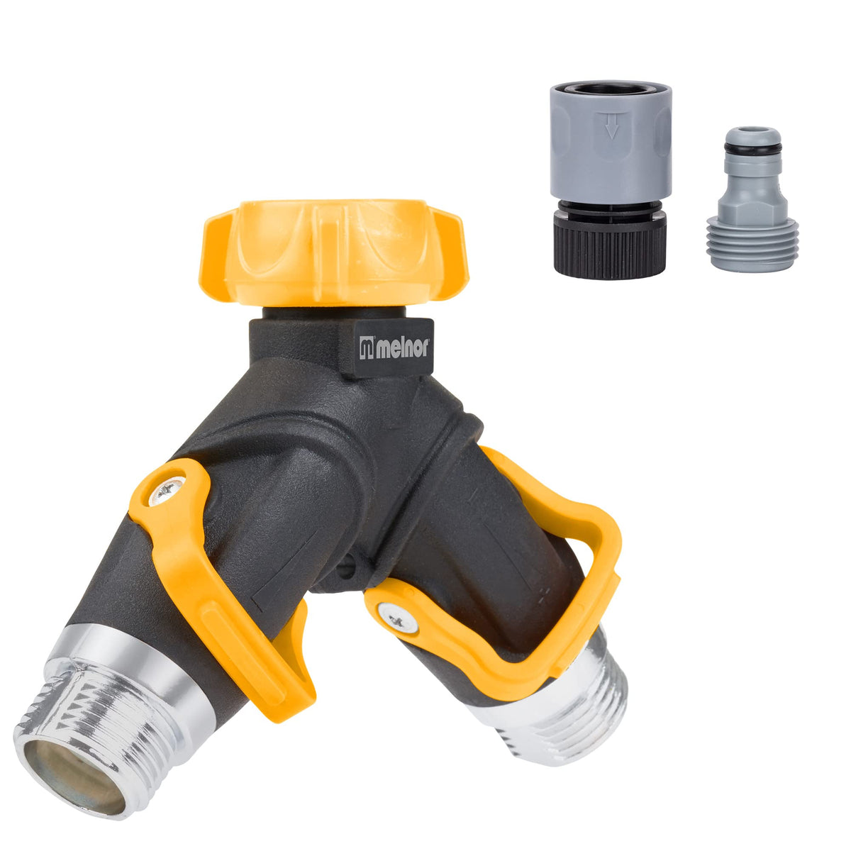 Melnor 65170AMZ 2 Way Lever Flow Through Valve Connector Bundle, Yellow, Black 🍁 All In One Marketplace Canada