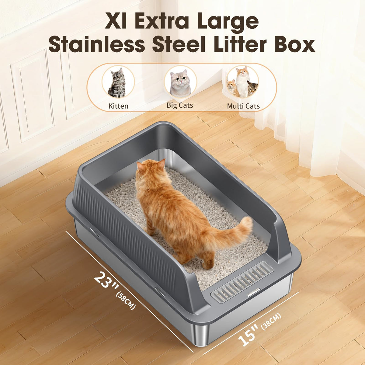 XL Stainless Steel Cat Litter Box with High Sides Lid, Large Litter Box for Big&Multiple Cats, Metal Kitty Litter Boxes with Anti-Leakage Enclosure,Non-Stick,Scoop Included 🍁 All In One Marketplace Canada