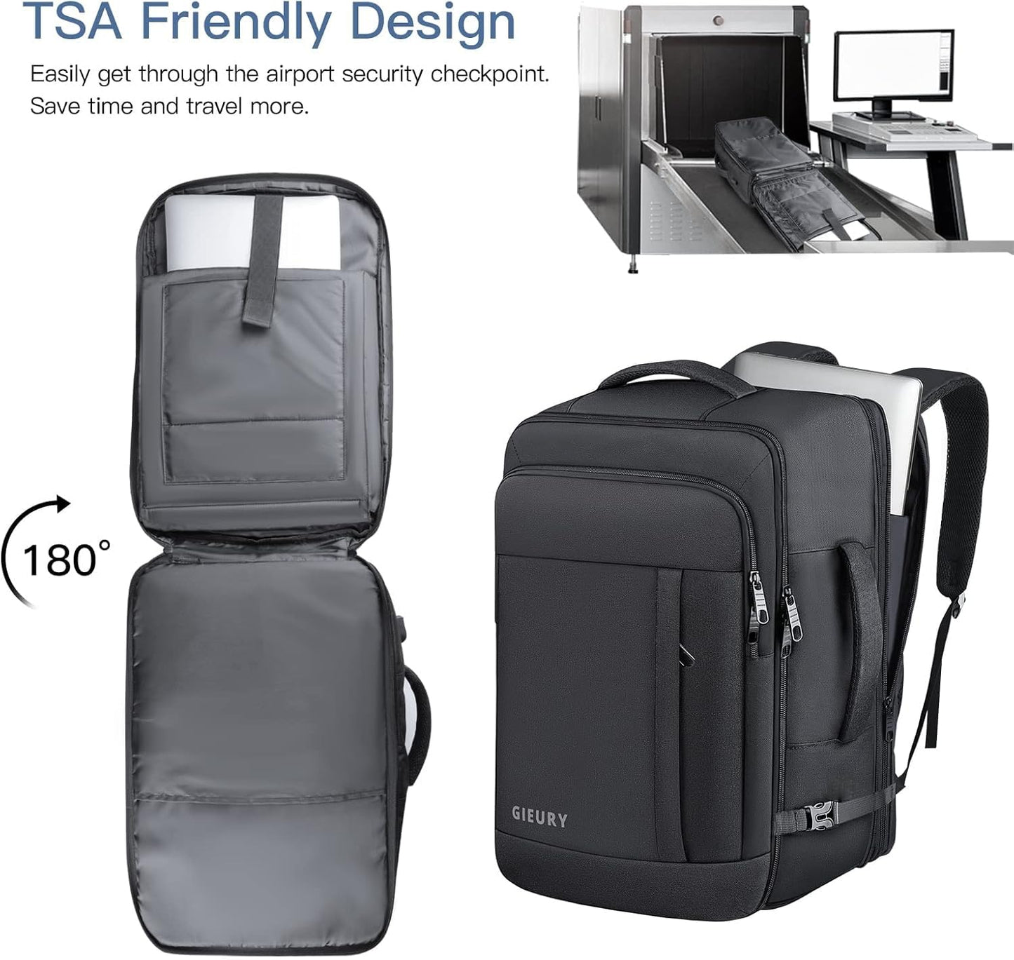 Carry On Backpack, 50L Travel Backpack, Luggage Backpack TSA Flight Approved Laptop Backpack for Men & Women, Large Expandable Backpack 40L Daypack Lightweight Business Weekender Bag, Black 🍁 All In One Marketplace Canada
