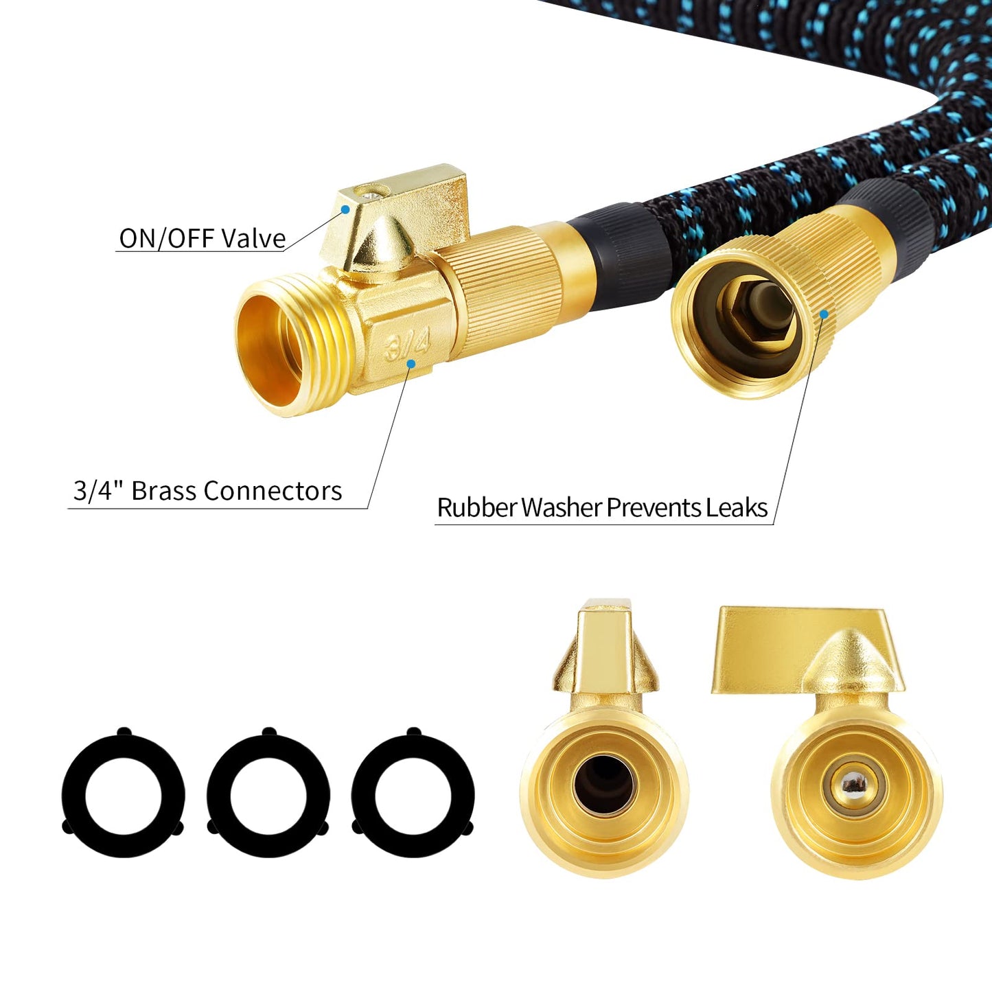Expandable Garden Hose, Water Hose 100ft with 10 Function Nozzle, Flexible Hose with 3/4" Solid Brass Fittings, Extra Strength Fabric, Easy Storage Kink Free, Black & Blue 🍁 All In One Marketplace Canada