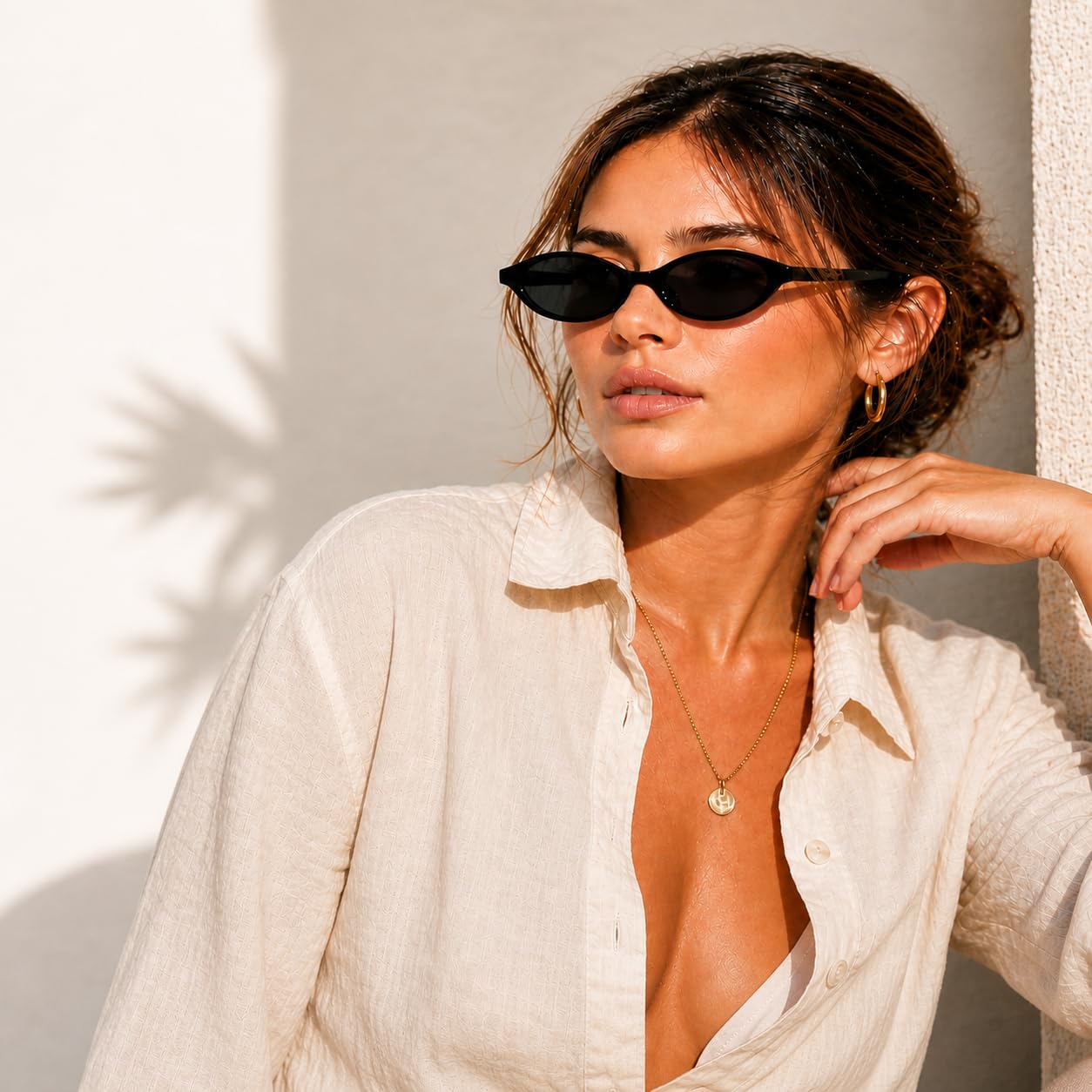 Retro Oval Cat Eye Sunglasses for Women 90s Trendy Small Lightweight Y2k Narrow Sunnies Cateye UV400 Sun Glasses 8057 Black+Brown+Tortoise 🍁 All In One Marketplace Canada