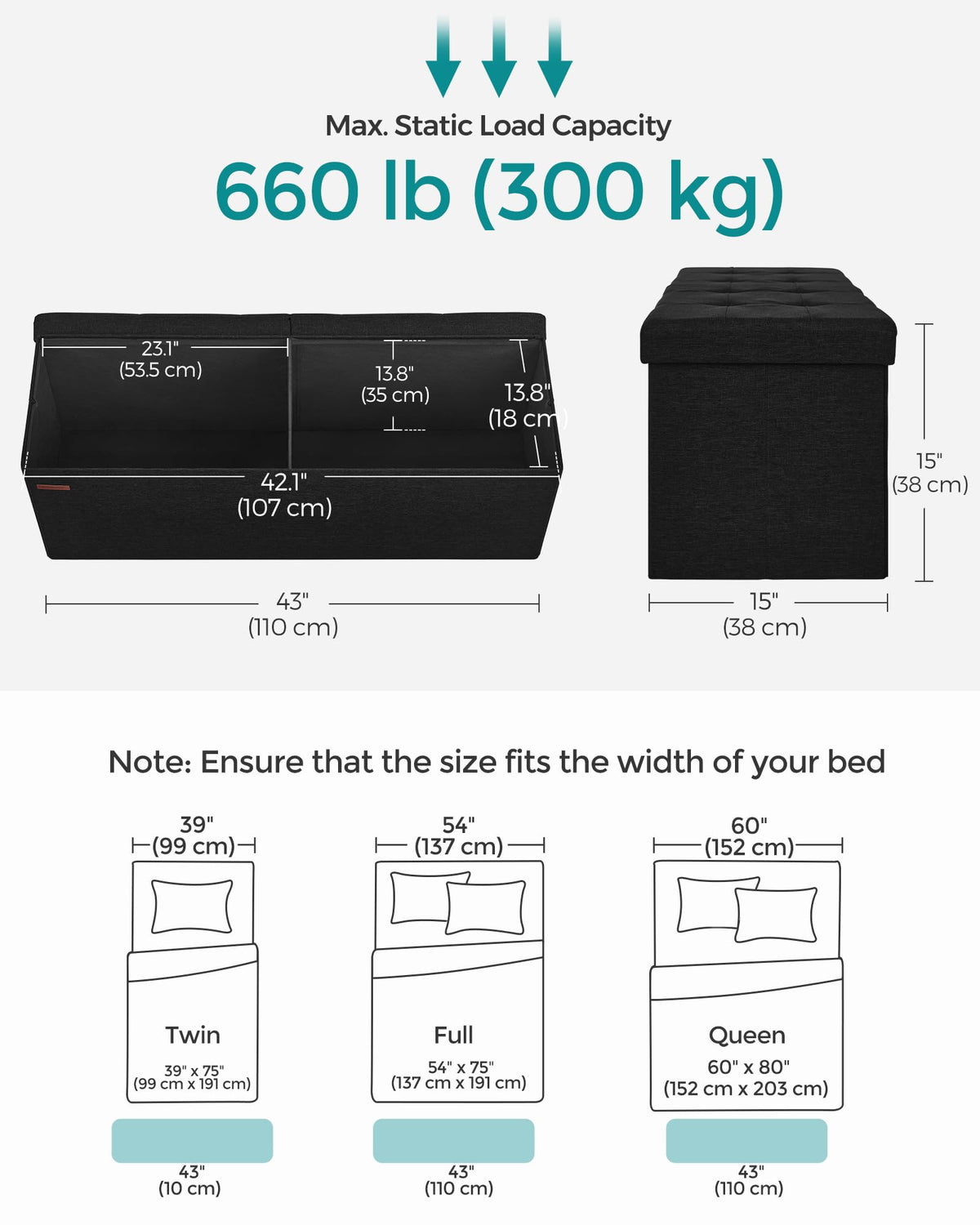 SONGMICS 110 cm Folding Storage Ottoman Bench, Padded Seat 🍁 All In One Marketplace Canada