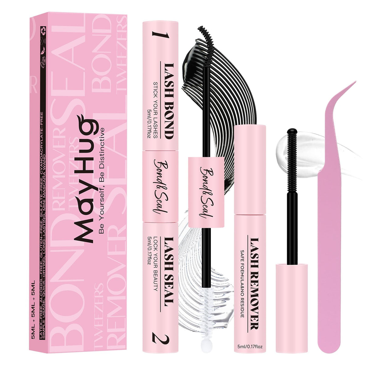 Mayhug Lash Cluster Glue Waterproof Lash Bond and Seal Kit with Lash Glue Remover and Tweezers Long-Lasting For DIY Eyelash Extension At Home Use Beginners Friendly Kit 4-in-1 🍁 All In One Marketplace Canada