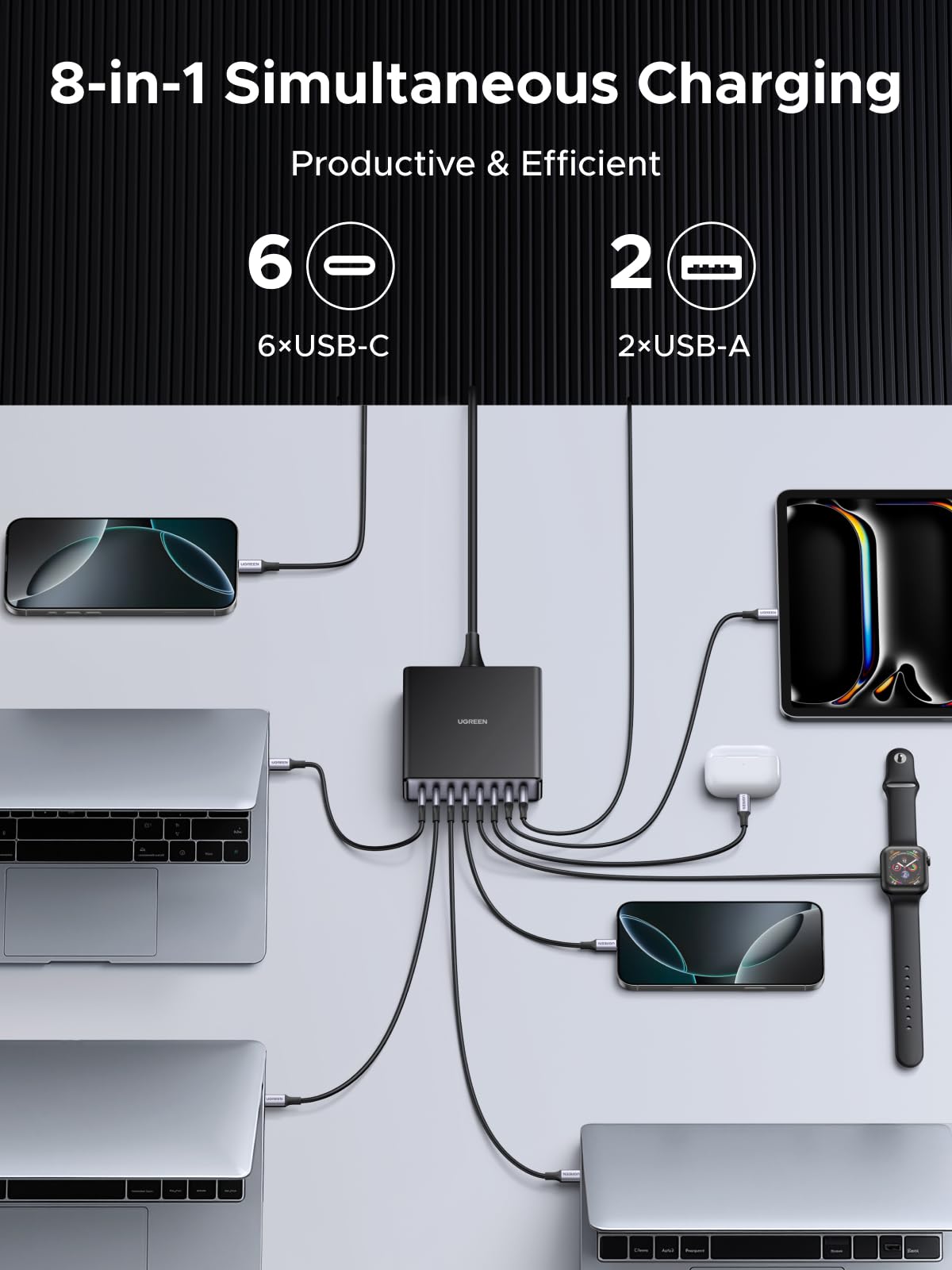 UGREEN 200W 8-Port GaN USB C Charger Block, Desktop Charging Station USB C and USB PD 100W Fast Charging Compatible for MacBook Pro 16" Air, XPS 13, iPad Pro, iPhone 17 Pro, Galaxy S26 S25 🍁 All In One Marketplace Canada