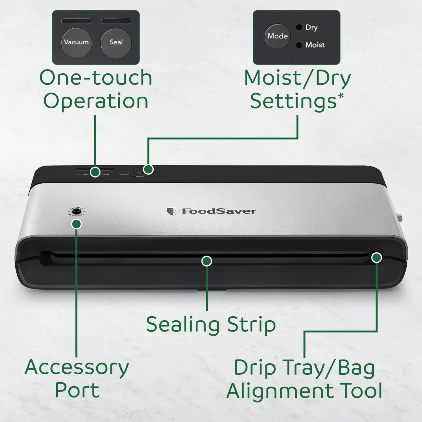 FoodSaver PowerVac Compact Vacuum Sealer Machine w/ Vertical Storage | 5 Airtight Vacuum Seal Bags & 1 Roll | VS0150 | Stainless Steel / Black 🍁 All In One Marketplace Canada
