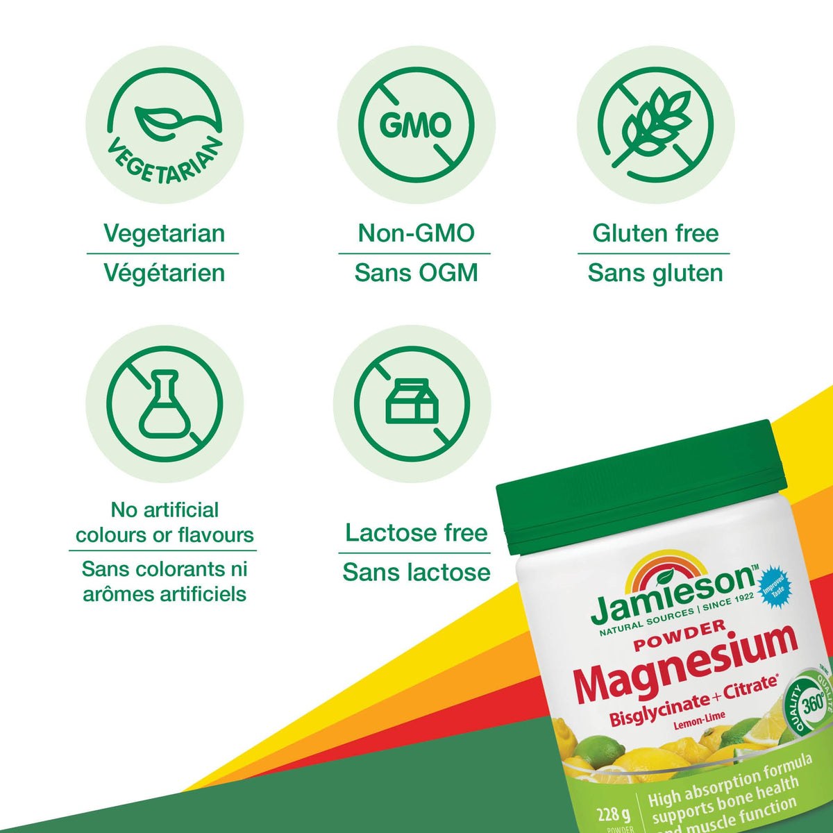 Jamieson Magnesium Bisglycinate 300 mg Per Serving, Powder Natural Lemon-Lime Flavour, 228 g, Supports Muscle Function, Bone Health, Boosts Energy. No Artificial Colours, Flavours or Preservatives 🍁 All In One Marketplace Canada