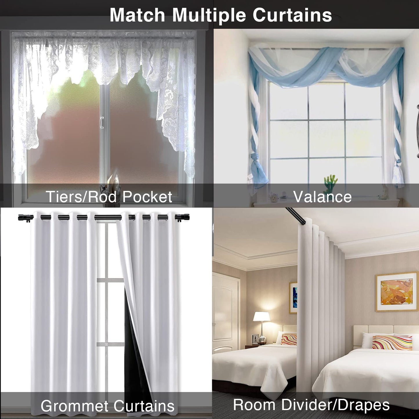 Extra Long Curtain Rods for Windows 28 to 144 inch, 1" Heavy Duty Drapery Rods with Adjustable Brackets, Bedroom Easy Instal Simple Blackout Outdoor Black Curtain Rods for Patio 🍁 All In One Marketplace Canada