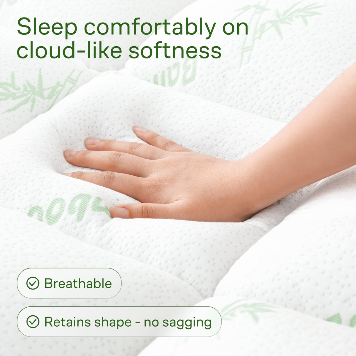 Bamboo Mattress Topper Double/Full Size - Thick Cooling Breathable Pillow Top Mattress Pad for Back Pain Relief - Deep Pocket Topper Fits 8-20 Inches (54x75 Inches, Green) 🍁 All In One Marketplace Canada