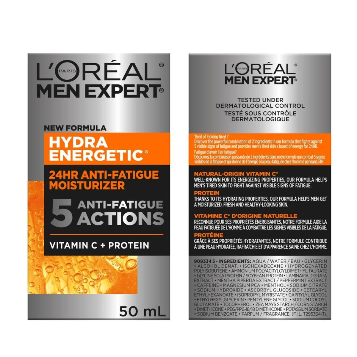 L’Oréal Paris Men Expert Anti Fatigue Daily Moisturizer for Men with Vitamin C & Protein, 24HR Non Greasy Hydration, For Dry and Dull Skin, Reduces look of fine lines & dark circles, Hydra Energetic, 50ml 🍁 All In One Marketplace Canada