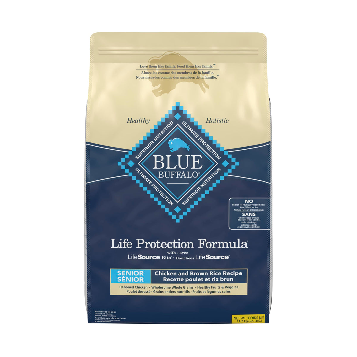 Blue Buffalo Life Protection Formula Chicken & Brown Rice Senior Dry Dog Food, Supports Immunity with Antioxidant-Rich LifeSource Bits, Promotes Healthy Muscle Development, Skin & Coat, 11.7kg/26lbs 🍁 All In One Marketplace Canada