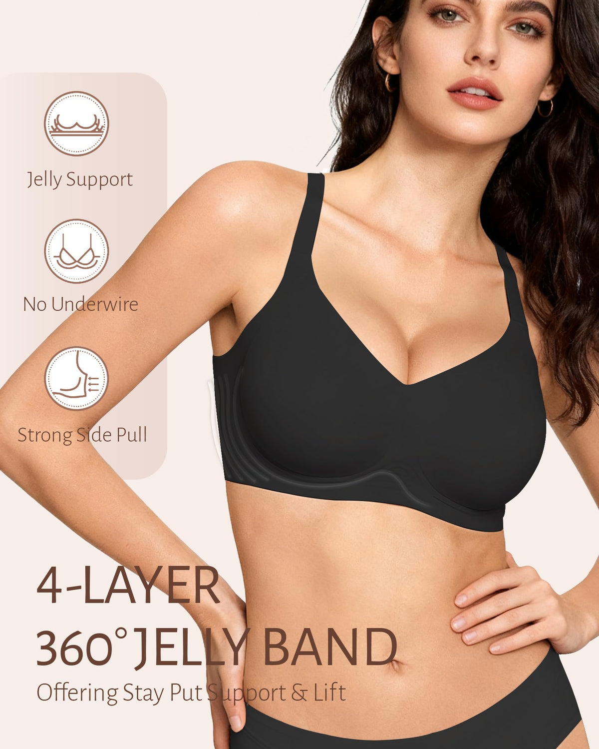 Gailife Womens Jelly Bra for Women Wireless Bras Seamless No Underwire Supportive Full Coverage T-Shirt Bra -New-Black-M 🍁 All In One Marketplace Canada