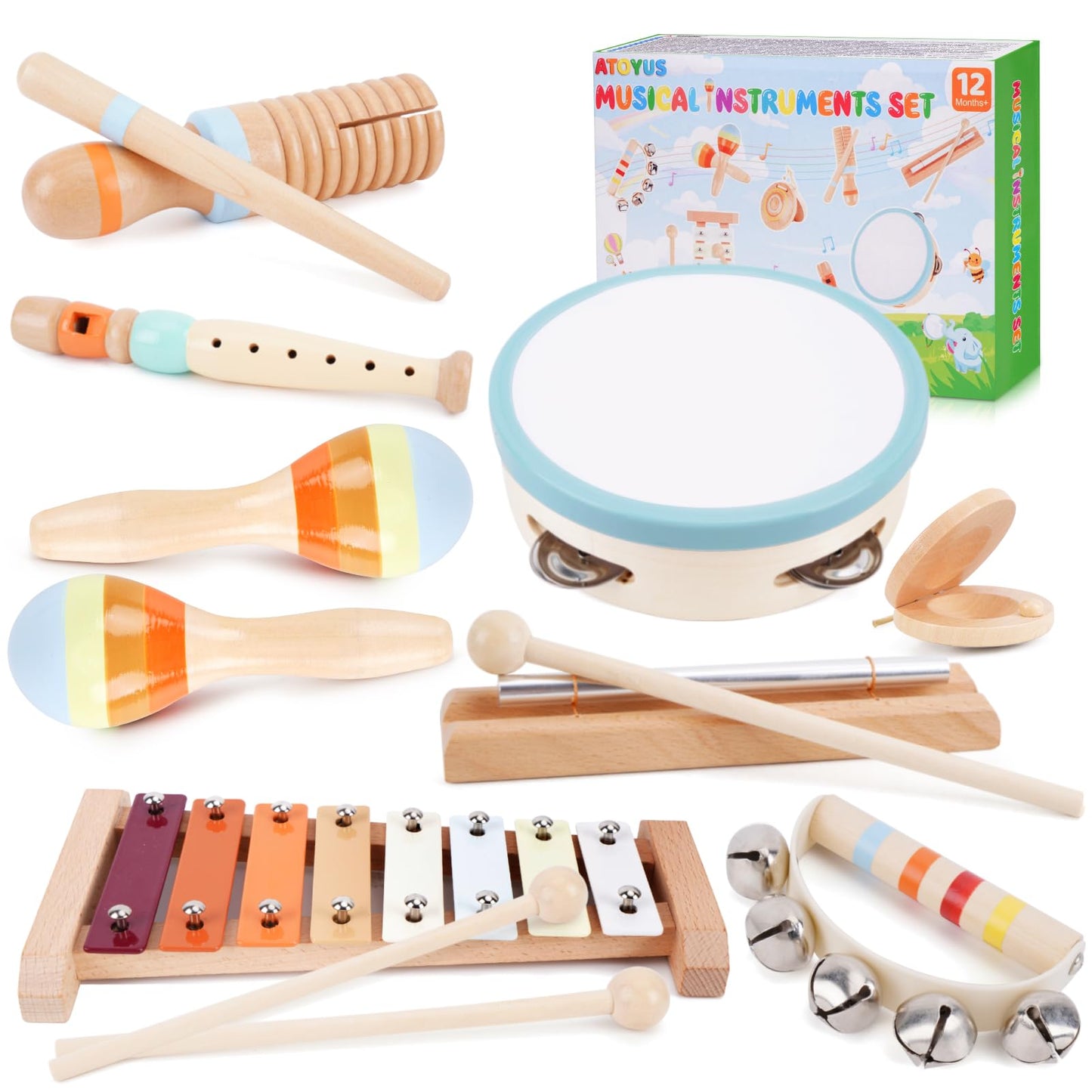 Wooden Musical Instruments for Toddlers 1-3 - Montessori Educational Toys for 1 2 3 Year Old Baby Kids, with Xylophone, One 1st 2st Christmas Birthday Gifts for Girls Boys 🍁 All In One Marketplace Canada