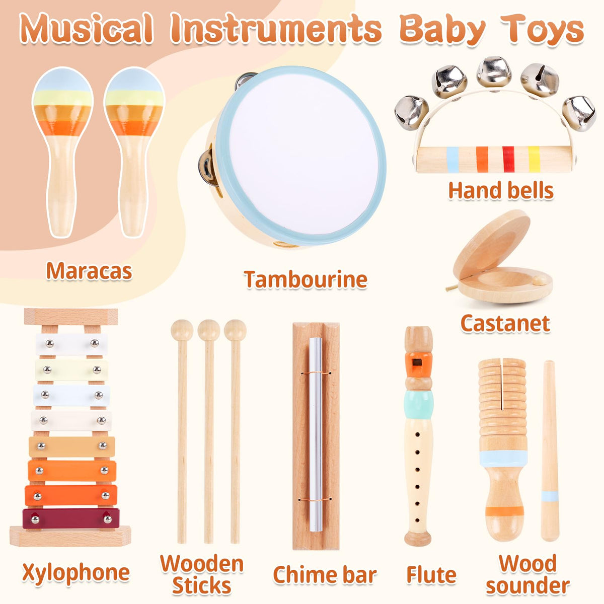 Wooden Musical Instruments for Toddlers 1-3 - Montessori Educational Toys for 1 2 3 Year Old Baby Kids, with Xylophone, One 1st 2st Christmas Birthday Gifts for Girls Boys 🍁 All In One Marketplace Canada