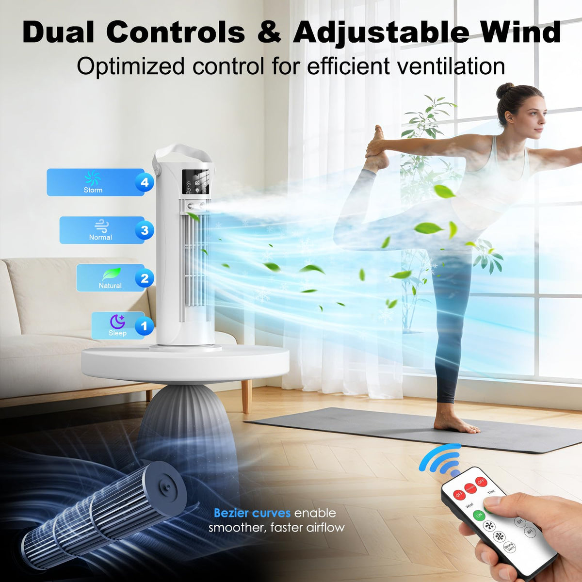Portable Air Conditioners, 120 °rotating tower fan, portable AC for 3 wind speeds,Storm mode, 8H timing, Evaporative Air Cooler with remote control,750ML water tank, spray,cooling fan for home - white 🍁 All In One Marketplace Canada