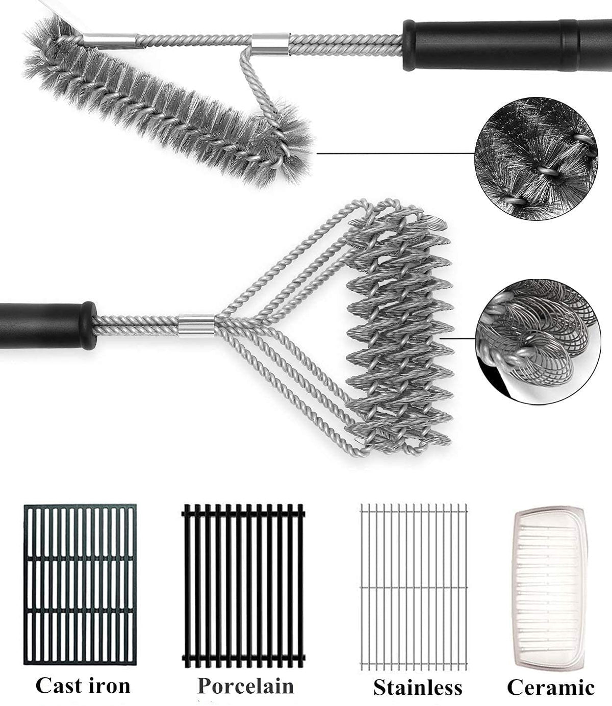 2 Pack BBQ Grill Brush, 18 inch BBQ Accessories, BBQ Cleaning Brush Safe Bristle Free BBQ Brush,100% Rust-Proof Stainless Steel- BBQ Grill Cleaner for Gas, Charcoal, Smoker, Porcelain, Infrared Grill 🍁 All In One Marketplace Canada