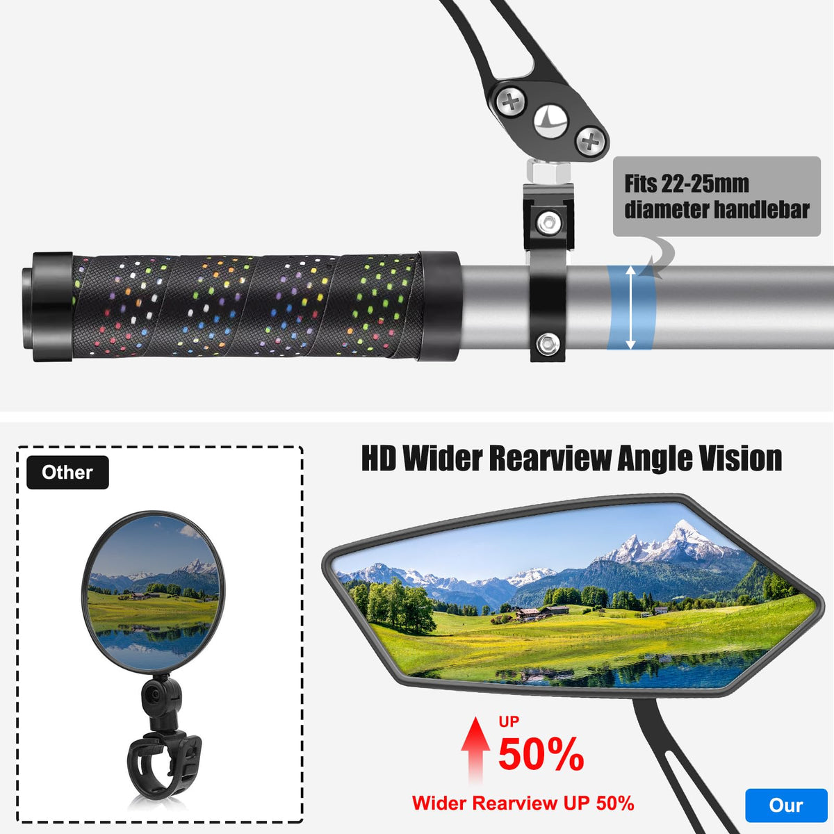 Diyife Bike Mirror, [A Pair] Aluminum HD Wide Angle Large Bicycle Rear View Mirror, 360°Adjustable Shockproof Bicycle Mirrors for Handlebar 22-25mm, Fit for Mountain Road Bike Scooter Motocycle 🍁 All In One Marketplace Canada