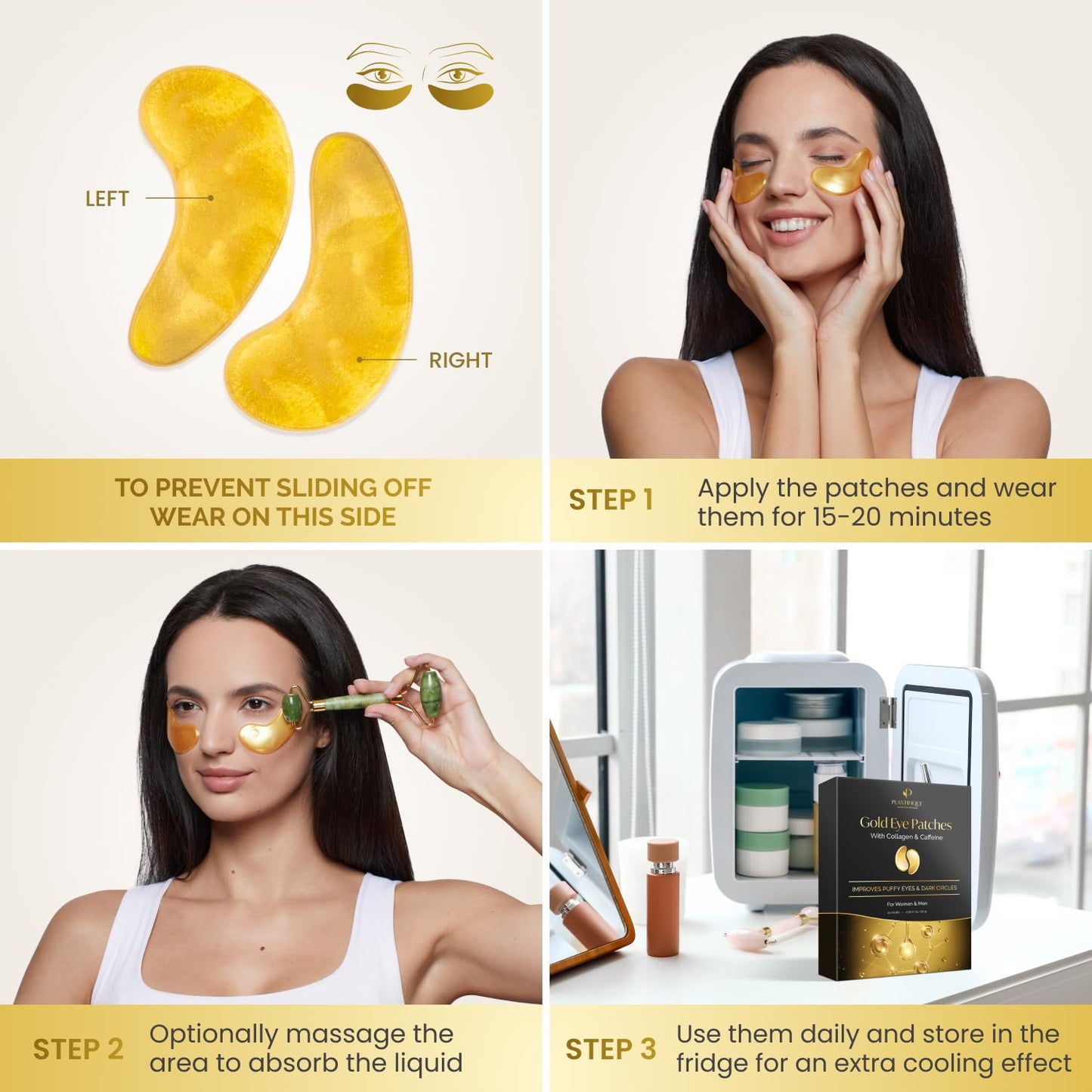 PLANTIFIQUE 24K Gold Under Eye Patches - Dermatologist Tested - 20 Pairs Cooling Eye Masks for Dark Circles & Puffiness, with Collagen & Hyaluronic Acid - Patch Yeux 🍁 All In One Marketplace Canada