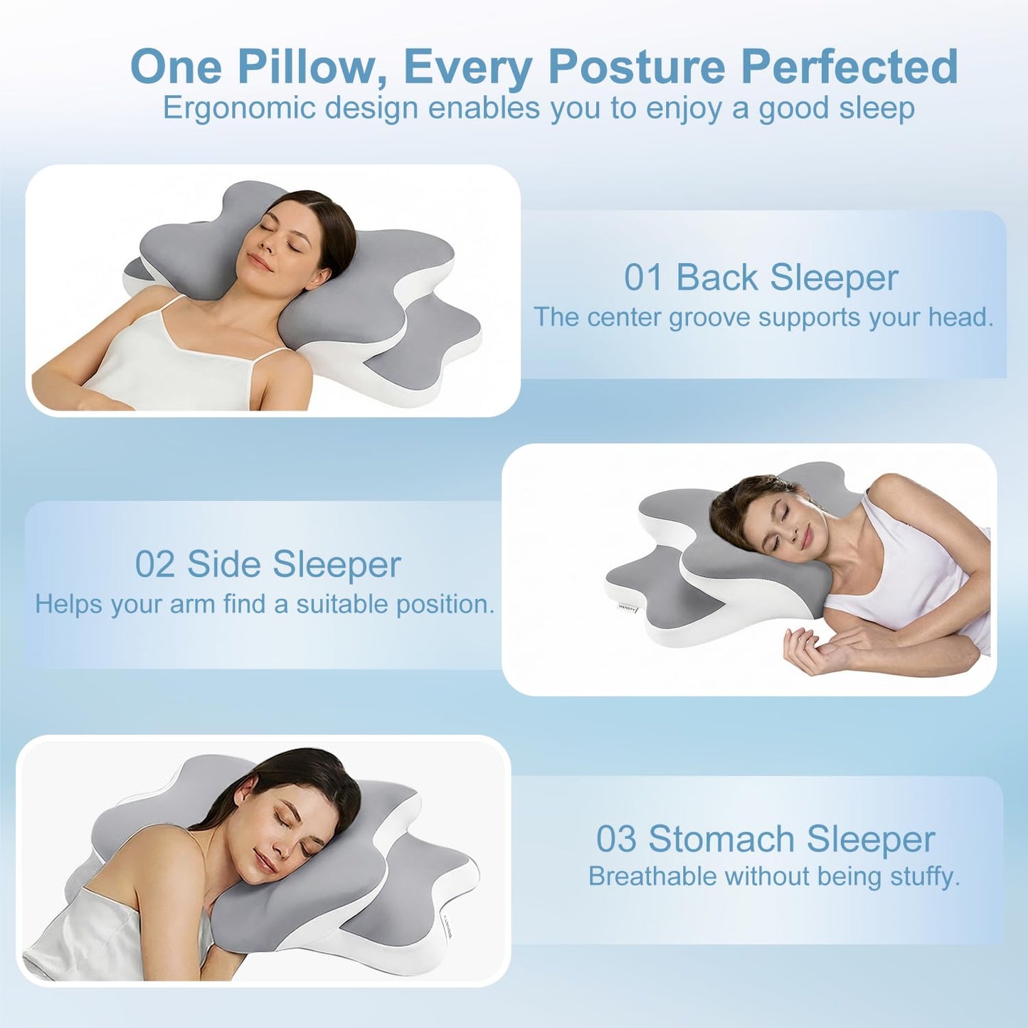 Sleep Apnea Pillow with Neck Pain & Snoring Relief -Orthopedic Cervical Pillow, Ergonomic Contour Memory Foam Pillow for Side,Back,Stomach Sleepers,Dreamers (Gray, Queen Size) 🍁 All In One Marketplace Canada