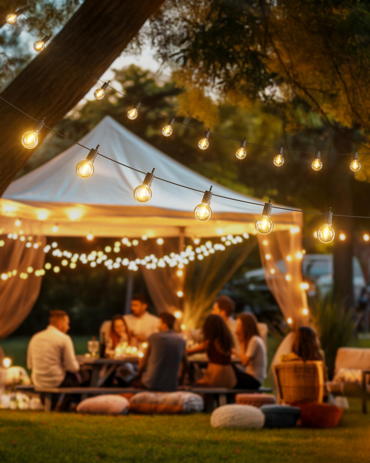 Outdoor String Lights 25 Feet G40 Globe LEDs Patio Lights with 13 Edison LED Bulbs(1 Spare), Waterproof Connectable Hanging Light for Backyard Porch Balcony Party Decor, E12 Socket Base, Black 🍁 All In One Marketplace Canada