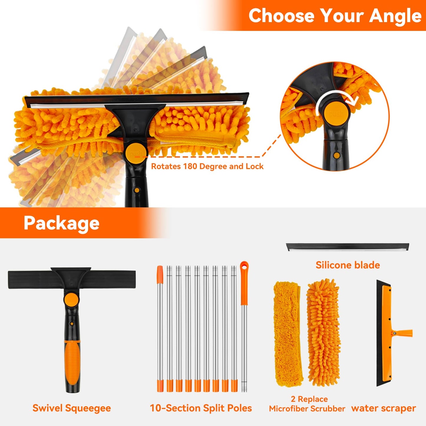 Window Cleaning Tools Window Squeegee: 2 in 1 Double-Sided Professional Cleaner Window Washing Kit with Extension Pole 20+ Ft Duster for High Ceilings Microfiber Scrubber for Indoor Outdoor High Glass 🍁 All In One Marketplace Canada