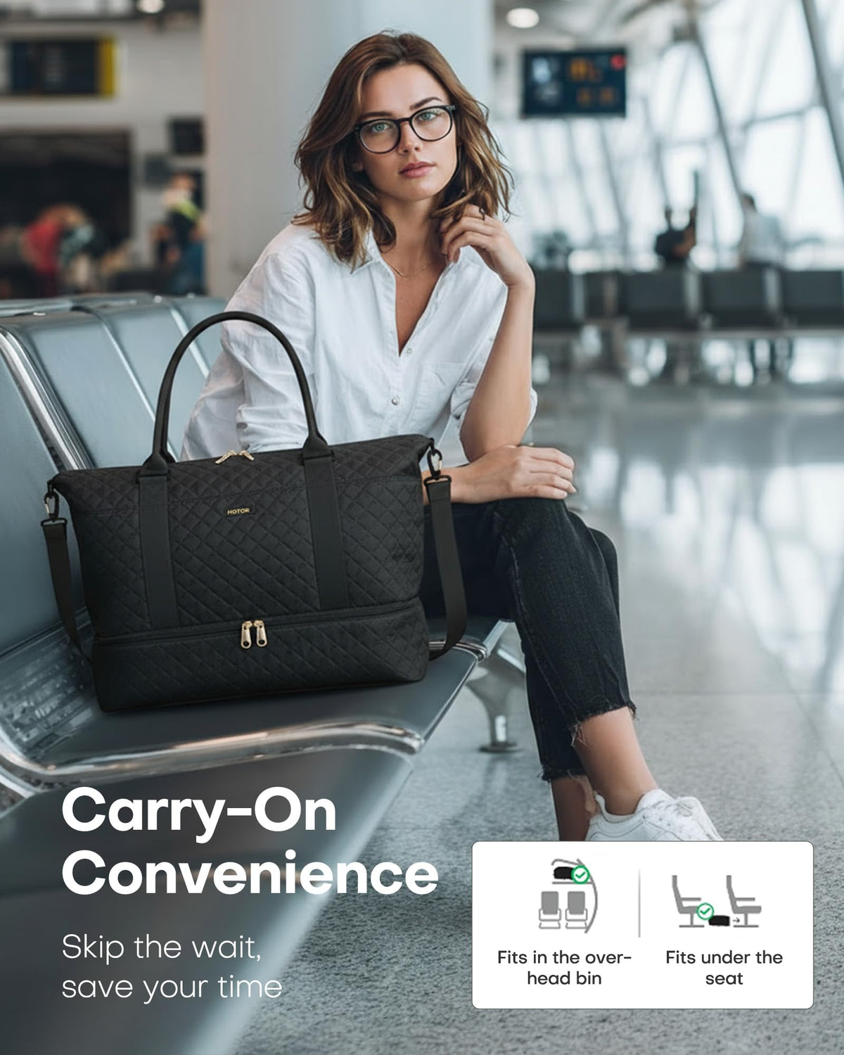 HOTOR Travel Duffel Bag - Large Weekender Bags for Women, Carry On Bag with Shoe Compartment, Overnight Bag with Toiletry Bag for Travel Essentials and Travel Accessories, Black, 34.0 x 45.0 x 20.0 cm 🍁 All In One Marketplace Canada