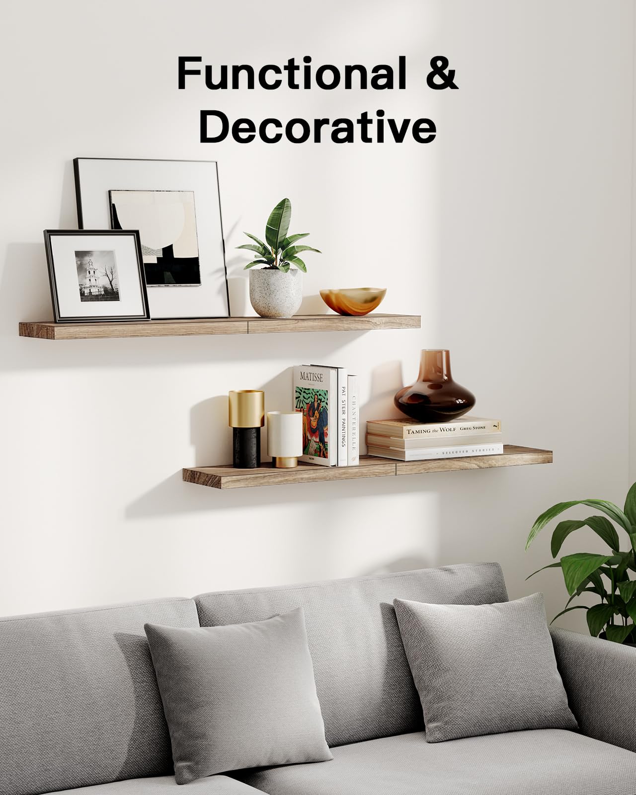 AMADA HOMEFURNISHING Floating Shelves, Paulownia Wood Wall Shelves for Bathroom/Living Room/Bedroom/Kitchen/Home Office, Natural Wood Wall Shelf for Home Storage & Organization, Set of 4, AMFS40 🍁 All In One Marketplace Canada