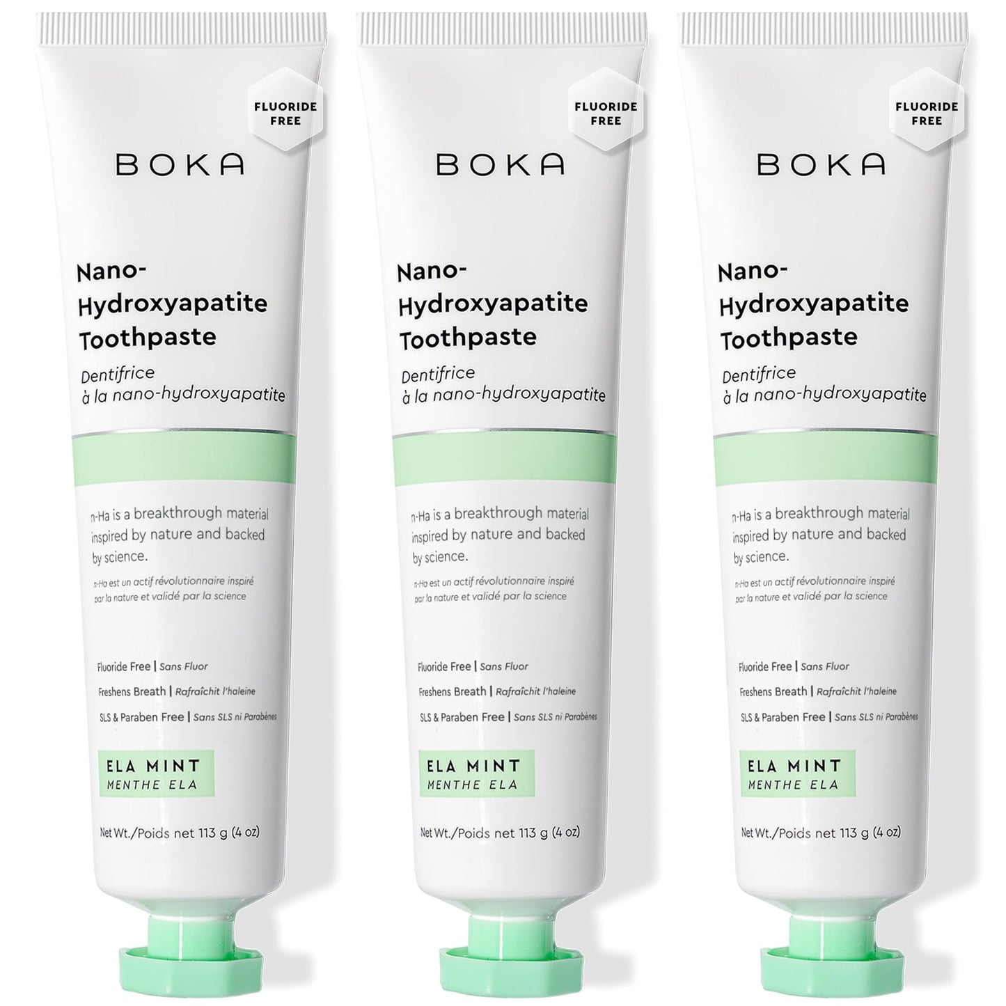 Boka Fluoride Free Toothpaste, Nano Hydroxyapatite Toothpaste, Appropriate for Sensitive Teeth - for Adult Oral Care - Ela Mint Flavor, 4 Fl Oz (113g) 3Pk 🍁 All In One Marketplace Canada