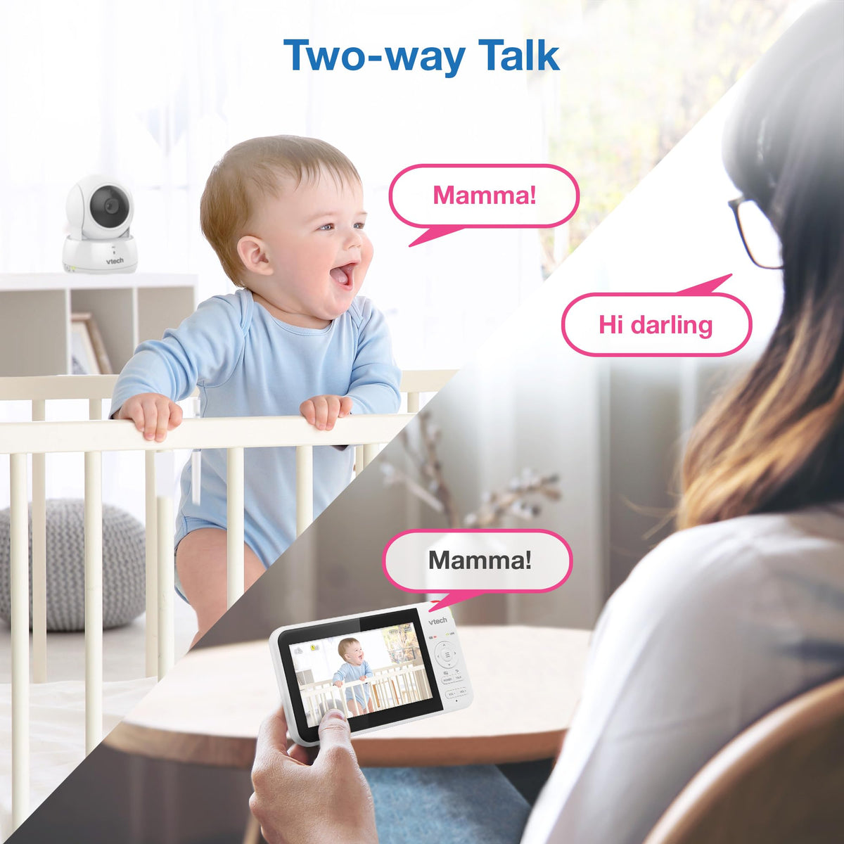 VTech VM924-2 Pan & Tilt Video Baby Monitor with 2 Cameras, 5" LCD Screen, Up to 17 Hrs Video Battery Life(2600 mAh), 1.33x Zoom, Night Vision, Best-in-Class 1000ft Range, Soothing Sounds, 2-Way Talk 🍁 All In One Marketplace Canada