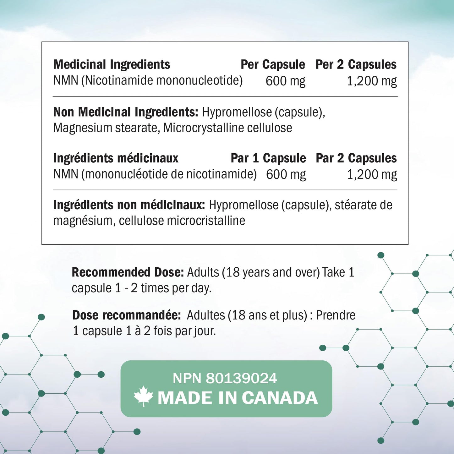 NMN Supplement 1200mg | Extra Strength | NAD+ Precursor for Healthy Aging, Cellular Energy & Longevity Support | 99% Purity | NMN Supplement Canada Made, Third-Party Tested & Vegan | 60 Capsules 🍁 All In One Marketplace Canada