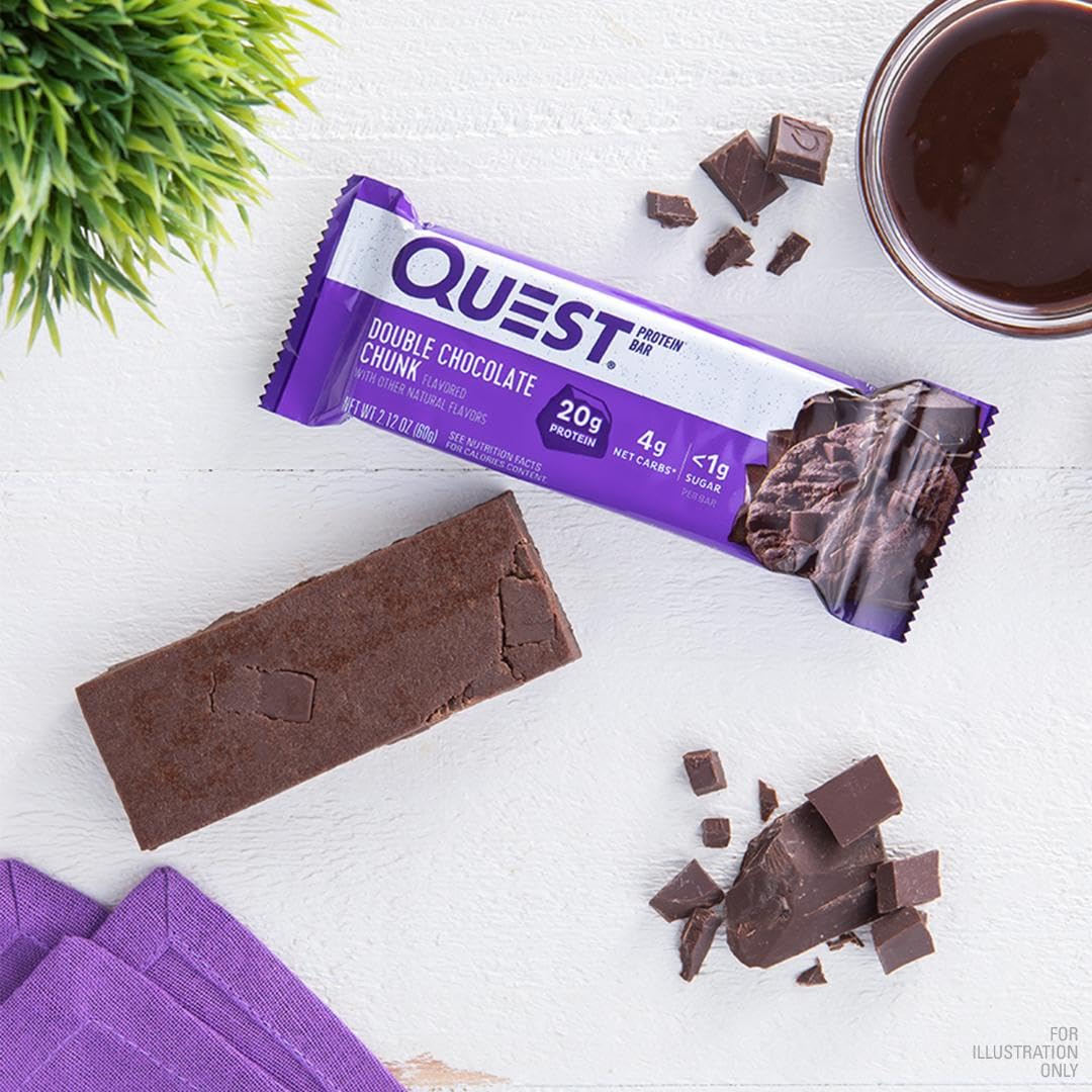 Quest Nutrition Double Chocolate Chunk Protein Bar, High Protein, High Fibre, Low Sugar, Keto Friendly, 20g Protein, 1g Sugar, 12ct 🍁 All In One Marketplace Canada