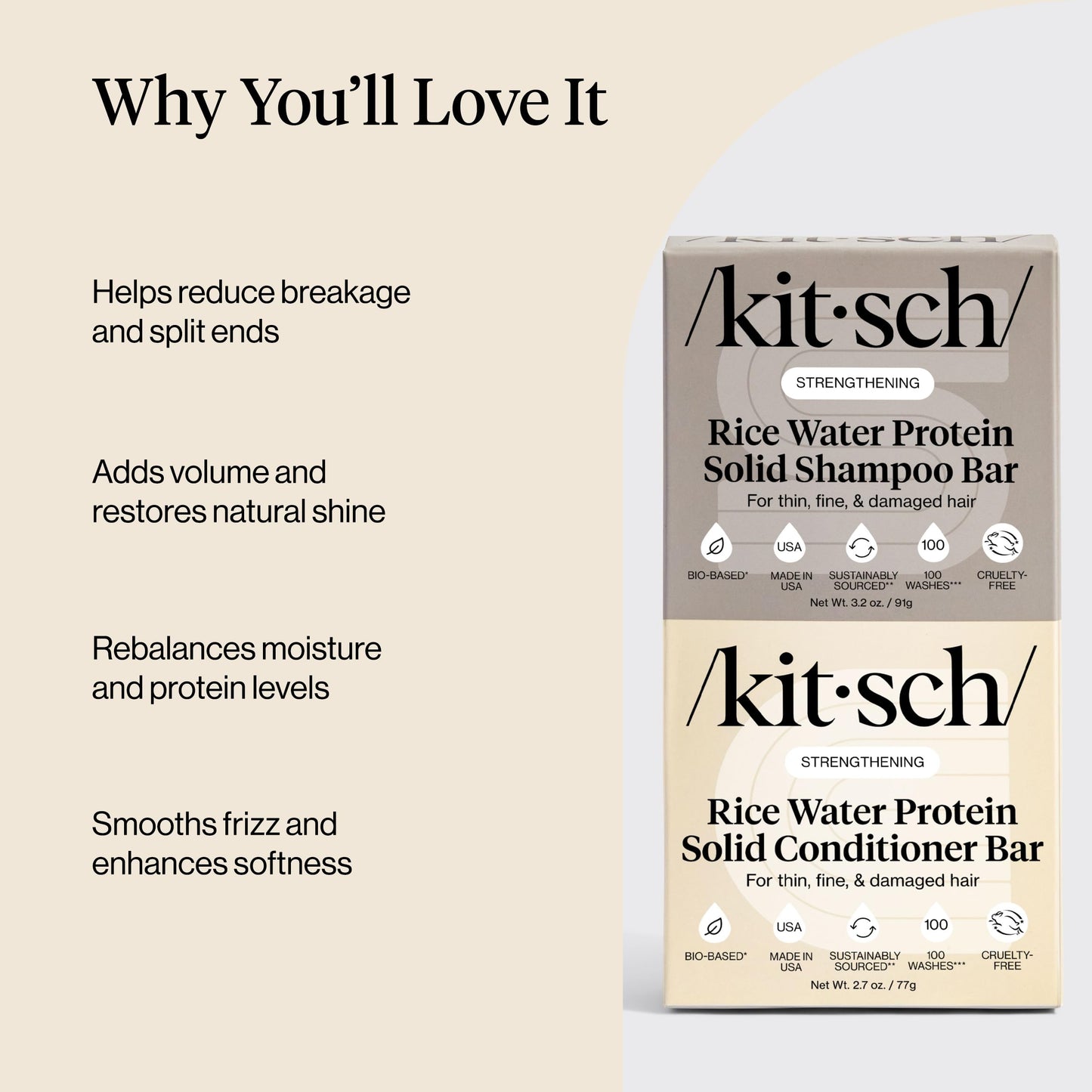 Kitsch Rice Water Protein Solid Shampoo and Conditioner Set for Hair Growth – Strengthening Hair Care Duo w/Rice Protein & Vitamins for Damage Repair – Paraben, Sulfate & Silicone Free – 2 Pack 🍁 All In One Marketplace Canada