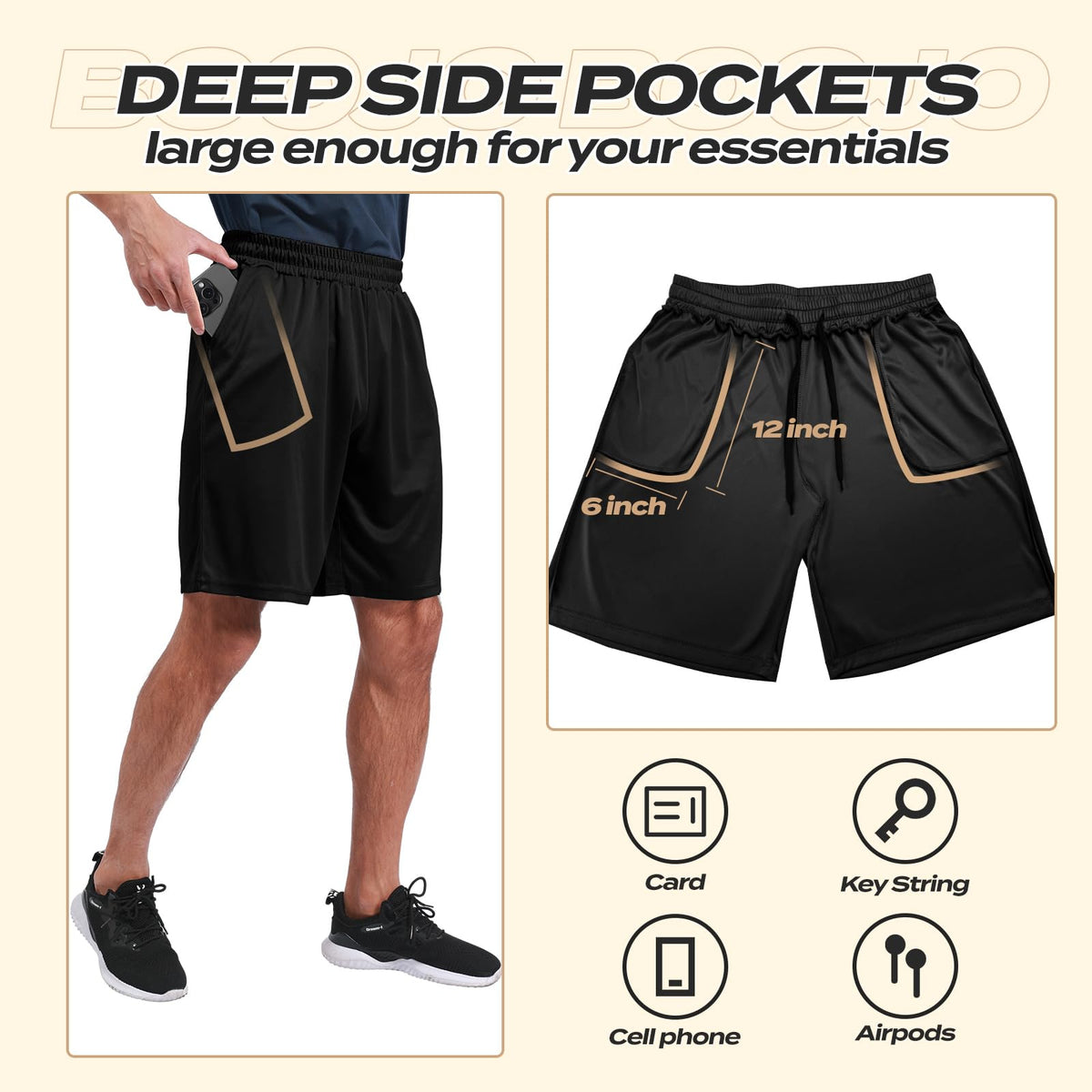 BOOJO 5 Pack Athletic Gym Mens Shorts - Workout Black Quick Dry Basketball Shorts with Pockets for Running Casual Activewear 🍁 All In One Marketplace Canada