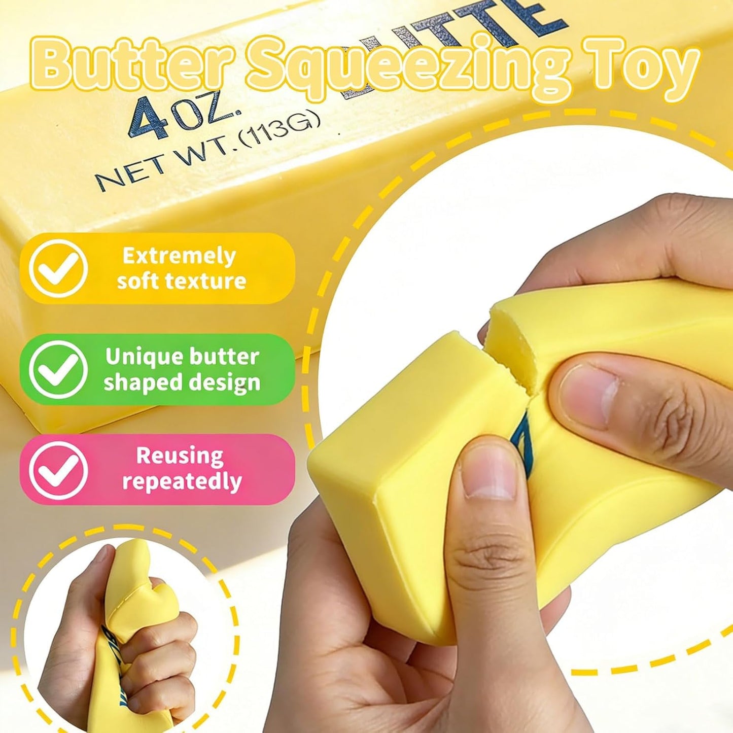2Pcs Cute Butter Stress Balls,Slow Rebound Realistic Soft Butter Stick Fidget,Slow Rising Portable for Adults Anxiety & Stress Relief (Yellow) 🍁 All In One Marketplace Canada