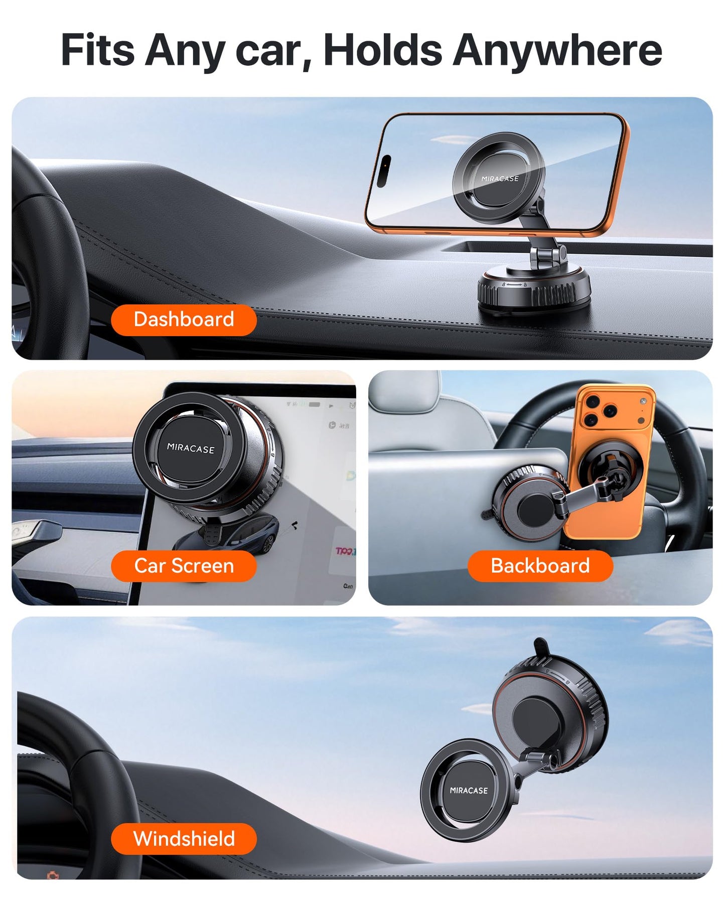 Miracase for MagSafe Car Mount[20 Powerful N55 Magnets+Industrial-Grade Vacuum Base] Magnetic Phone Holder Car 360° Full-Directional Adjustment, Fit for Windshield & Dashboard with All Smartphones 🍁 All In One Marketplace Canada