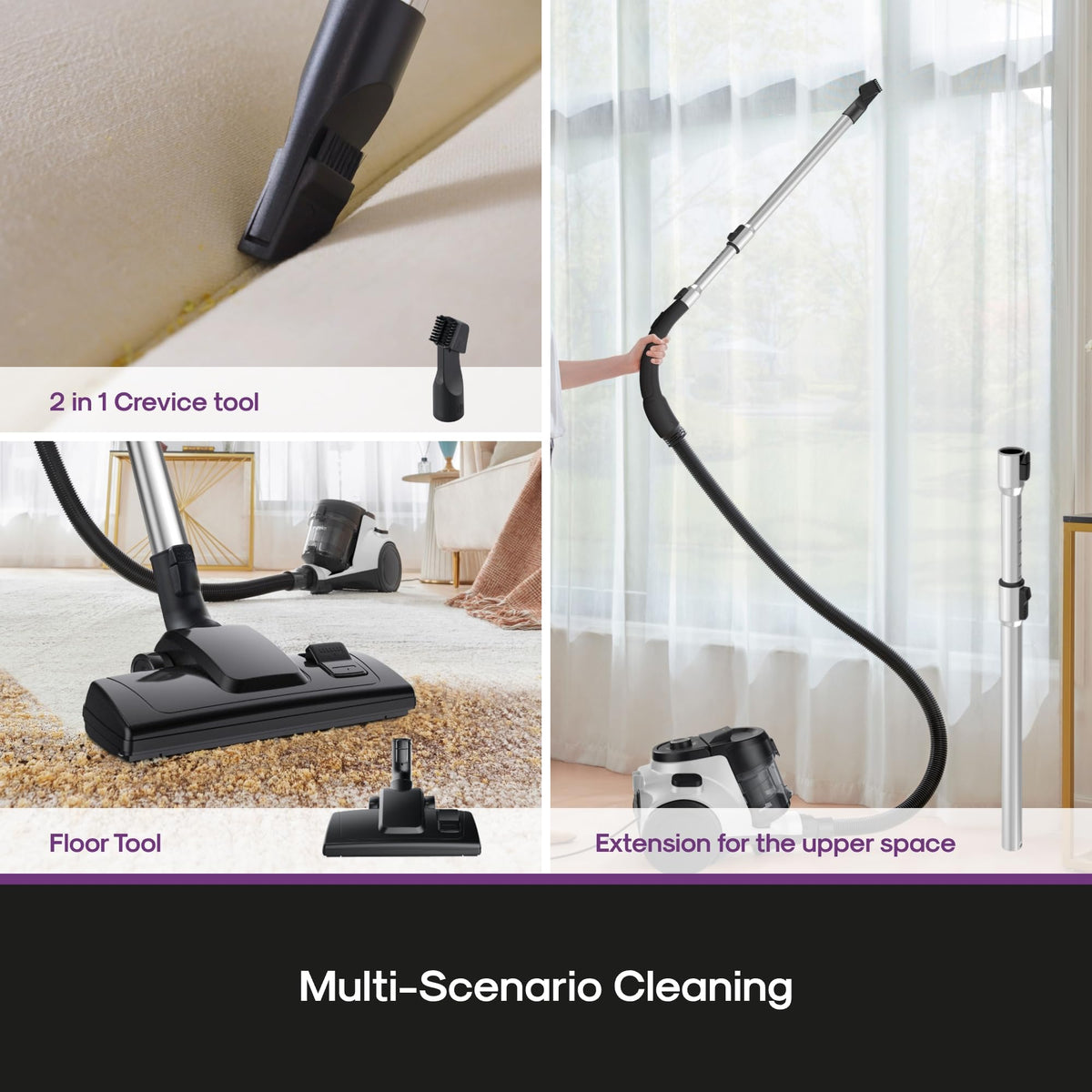 Eureka Bagless Canister Vacuum for Carpets and Hard Floors, Powerful Lightweight Vacuum Cleaner with Large Dust Cup Extension Tube 2-in-1 Crevice Tool Floor Nozzle, White, NEN121WH w/ 1100W High Power 🍁 All In One Marketplace Canada