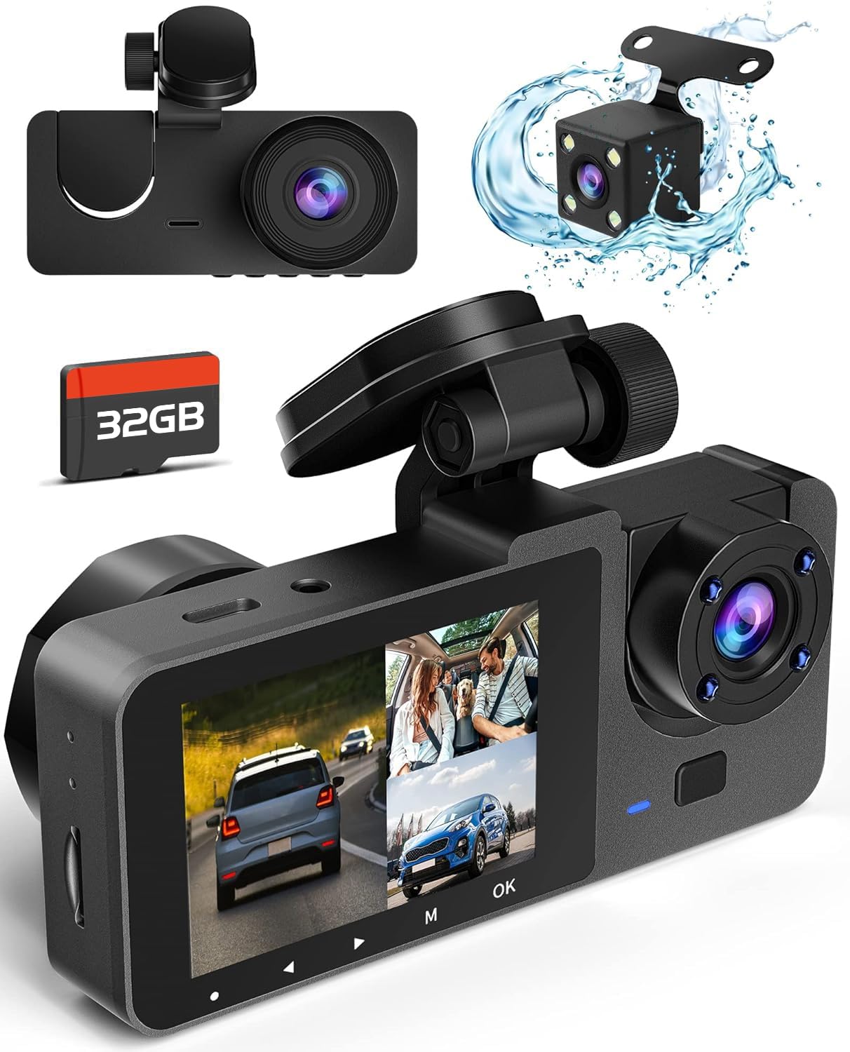 Dash Camera for Cars, 4K Dash Cam Front and Rear, Triple Car Camera with 32GB Card,Built-in IR Night Vision,2.0'' IPS Screen,170°Wide Angle,WDR,HDR,G-Sensor,24H Parking Mode, Loop Recording 🍁 All In One Marketplace Canada
