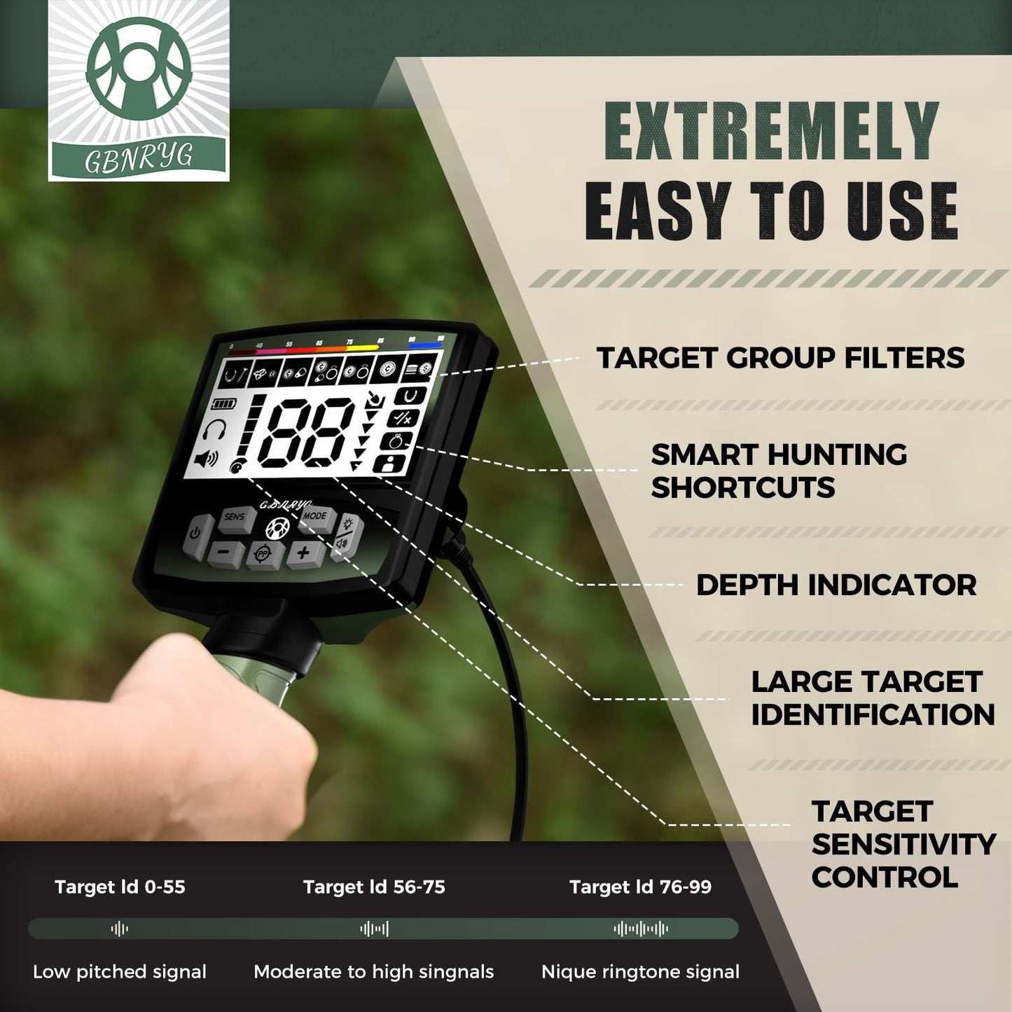 Gbnryg Professional Metal Detector for Adults,12" IP68 Waterproof Search Coil with LCD Backlight,5 Modes Gold Detector,Advanced DSP Chip&High Accuracy System for Beach/Gold Hunting 🍁 All In One Marketplace Canada