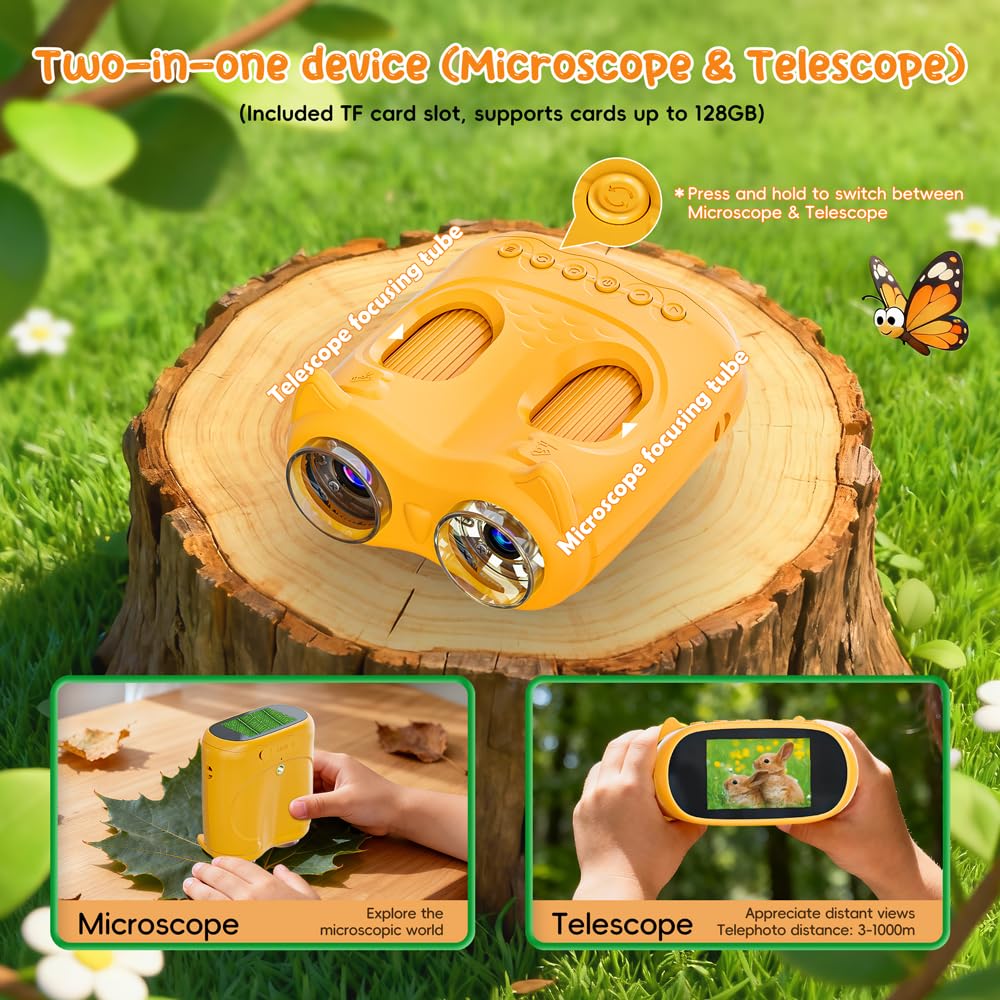 Temodu 2-in-1 Kids Microscope Telescope, 2.0" 1000X Digital Microscope for Kids, HD Portable Education Telescope for Kids Birthday Festival Gift, Science Fun Toys for Children Age 4-12 (Yellow) 🍁 All In One Marketplace Canada