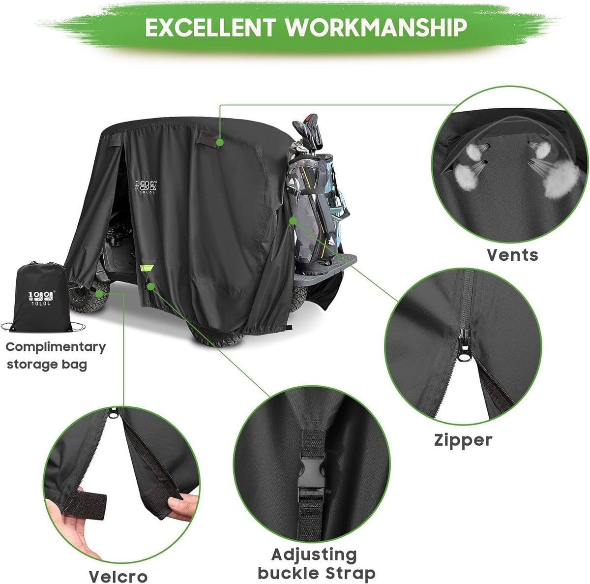 10L0L Universal 2-4 Passenger Golf Cart Cover for EZGO, Club Car and Yamaha, Waterproof Sunproof and Durable, Black 🍁 All In One Marketplace Canada