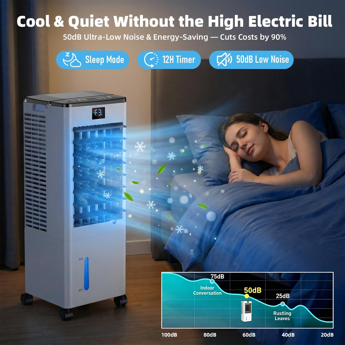 Portable Air Conditioners, Evaporative Air Cooler with Remote & LED Display, 120° Oscillation, 12H Timer, 3 Speeds & 4 Modes, 60W Energy-Efficient, Windowless Swamp Cooler for Bedroom Office Garage 🍁 All In One Marketplace Canada